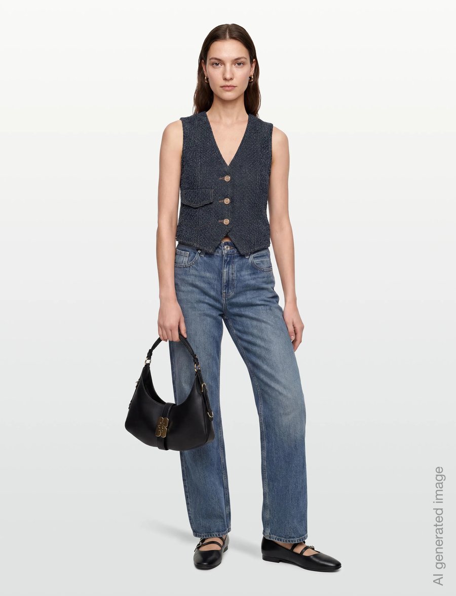 GANNI - FLUFFY DENIM VEST - teksavestid - rinse - 0