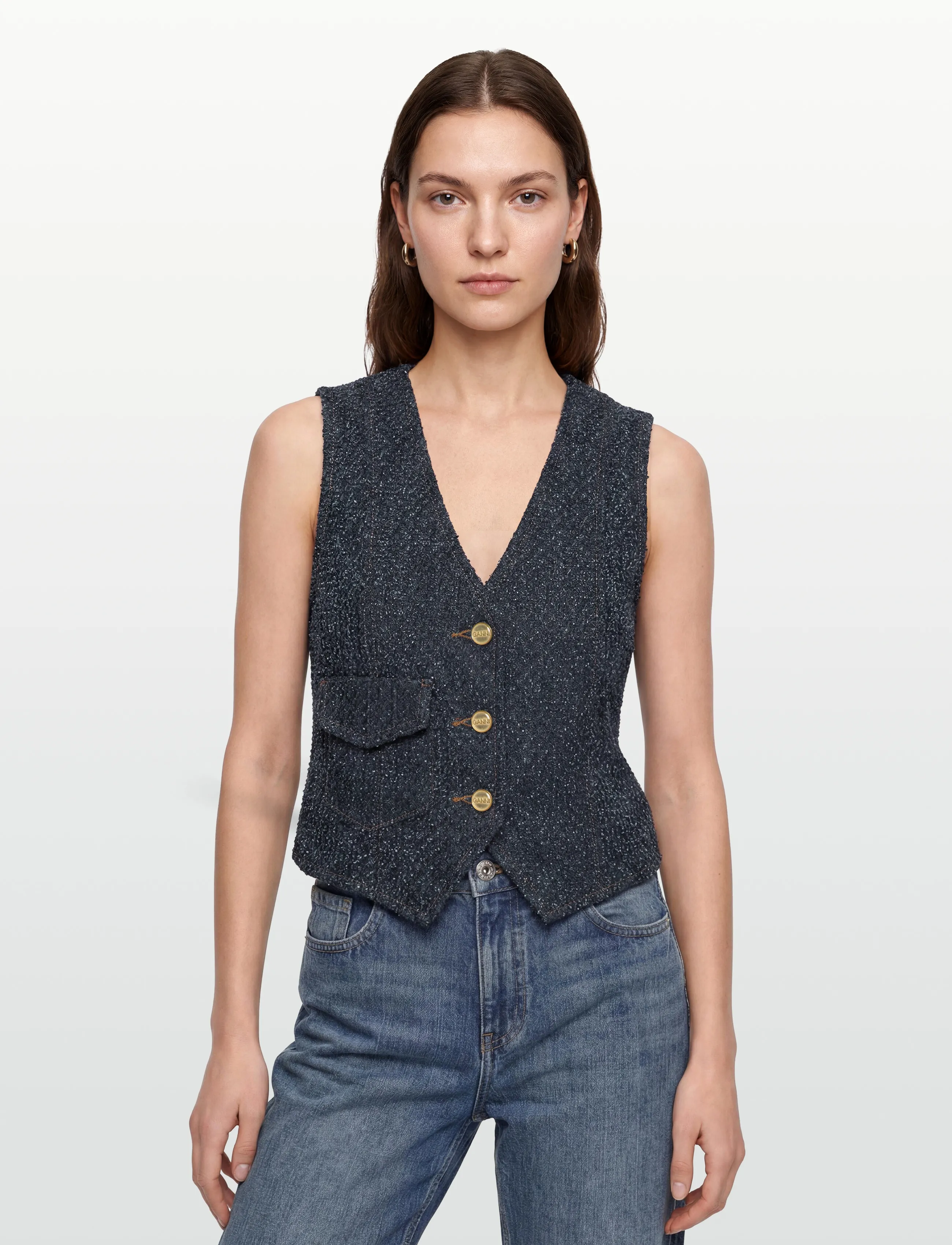 GANNI - FLUFFY DENIM VEST - denimveste - rinse - 3