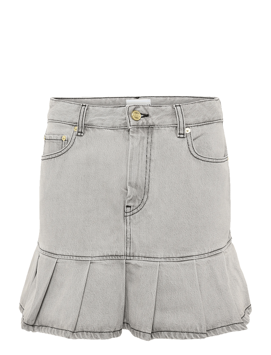 GANNI - Future Denim Pleated Mini Skirt - gray quill - 0