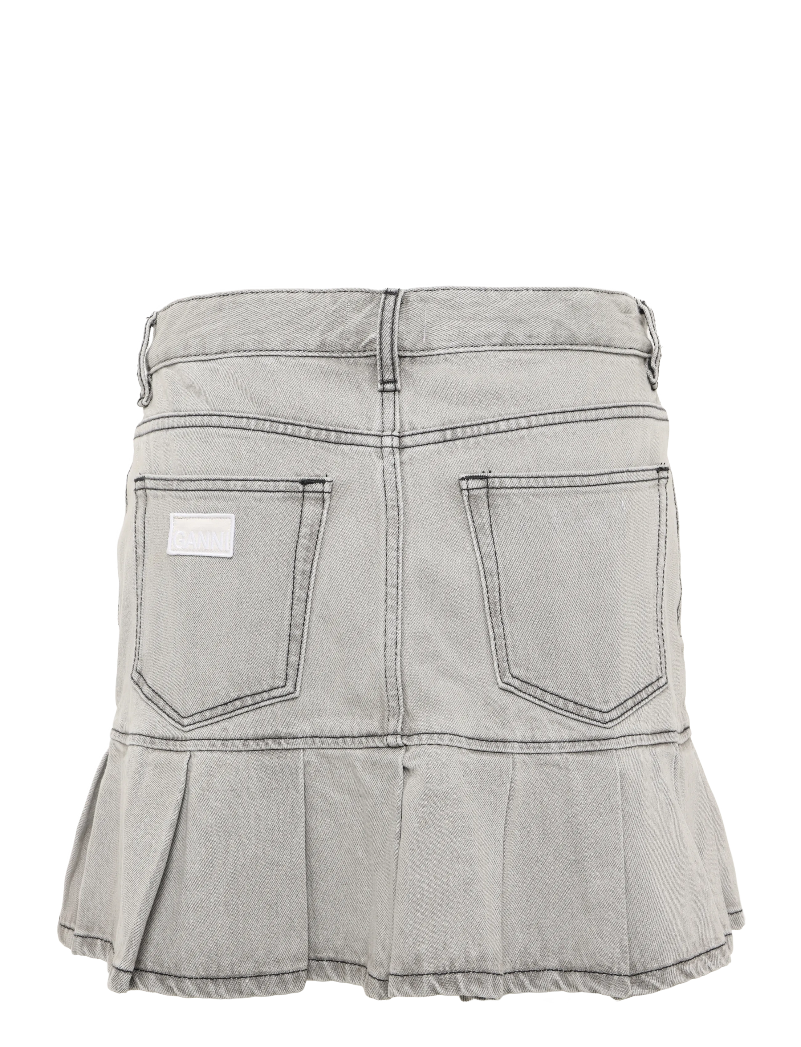 GANNI - Future Denim Pleated Mini Skirt - gray quill - 1