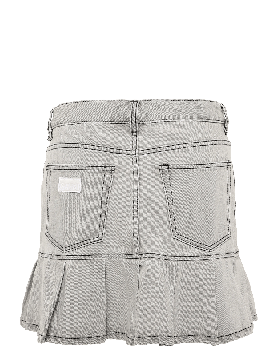 GANNI - Future Denim Pleated Mini Skirt - gray quill - 1