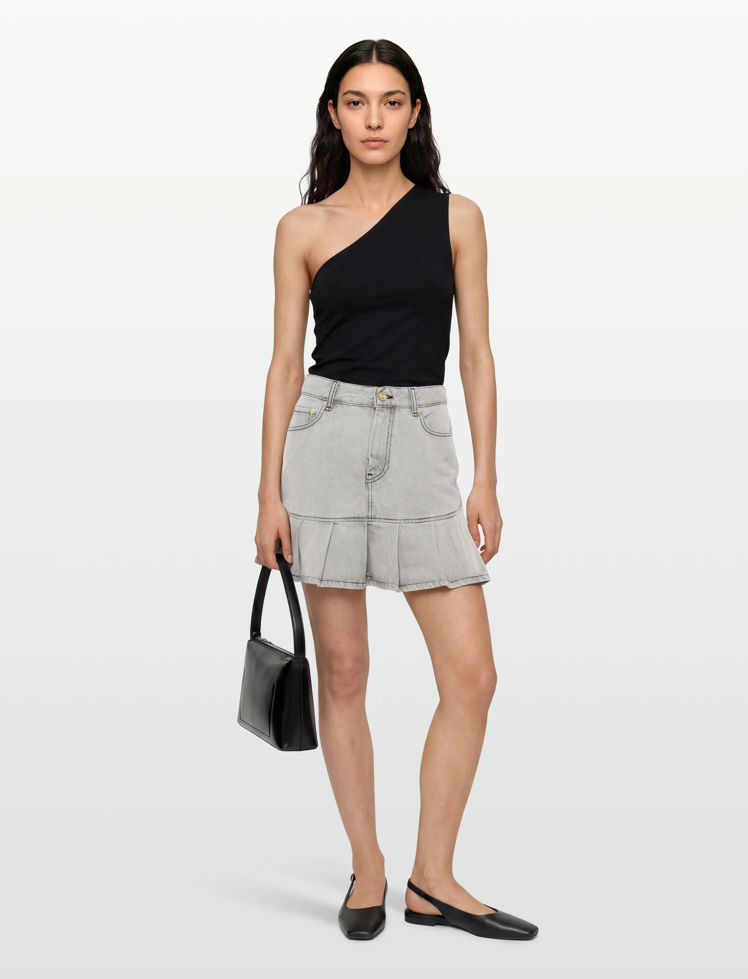 GANNI Future Denim Pleated Mini Skirt, 36, Grey, Nederdele > Korte Nederdele, Dame