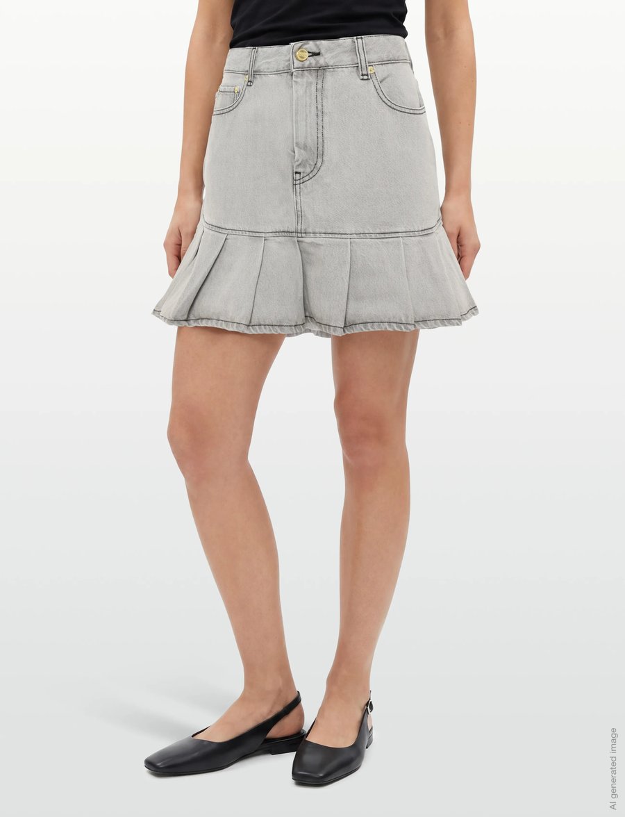 GANNI - Future Denim Pleated Mini Skirt - plisseeritud seelikud - gray quill - 3
