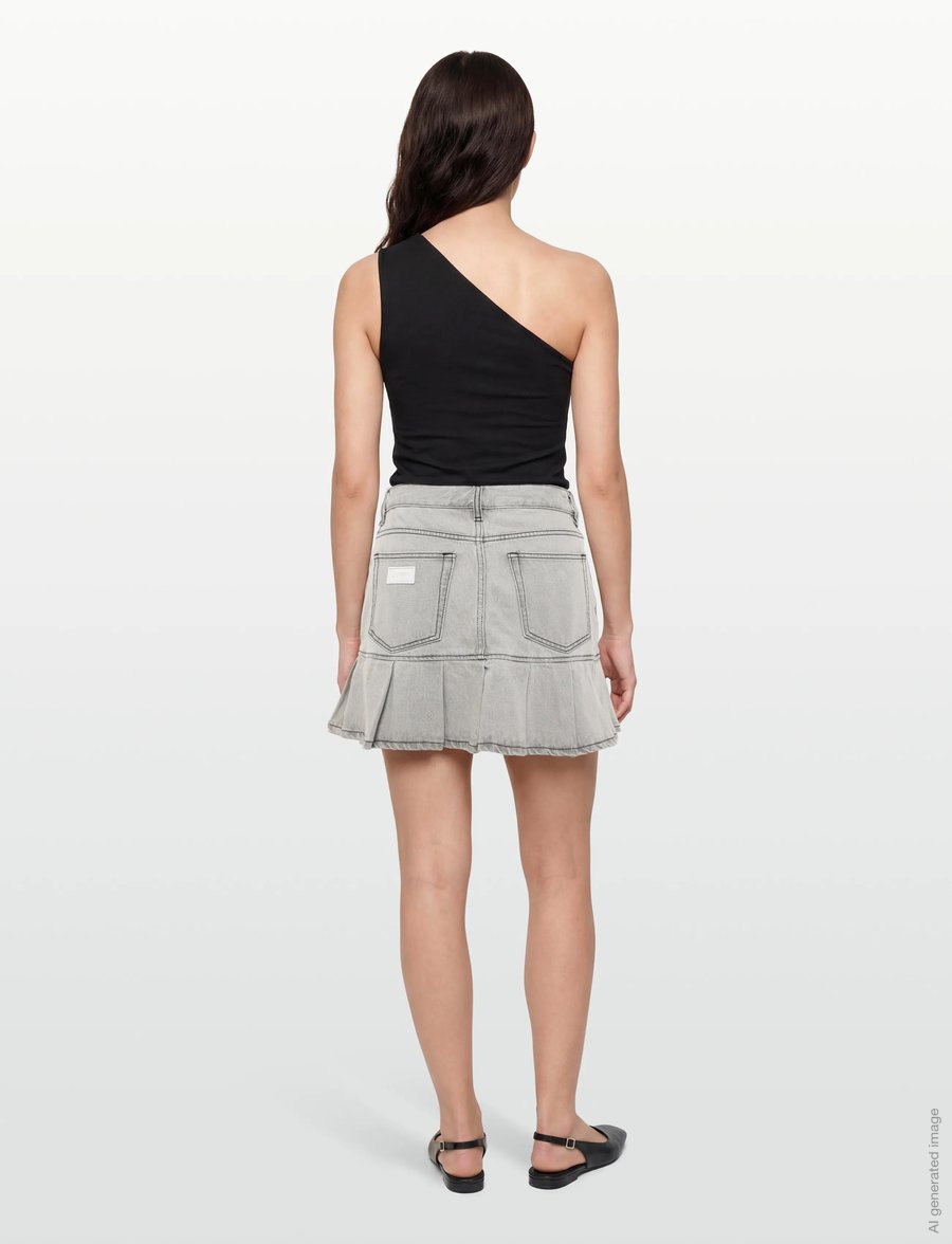 GANNI - Future Denim Pleated Mini Skirt - plisseeritud seelikud - gray quill - 4