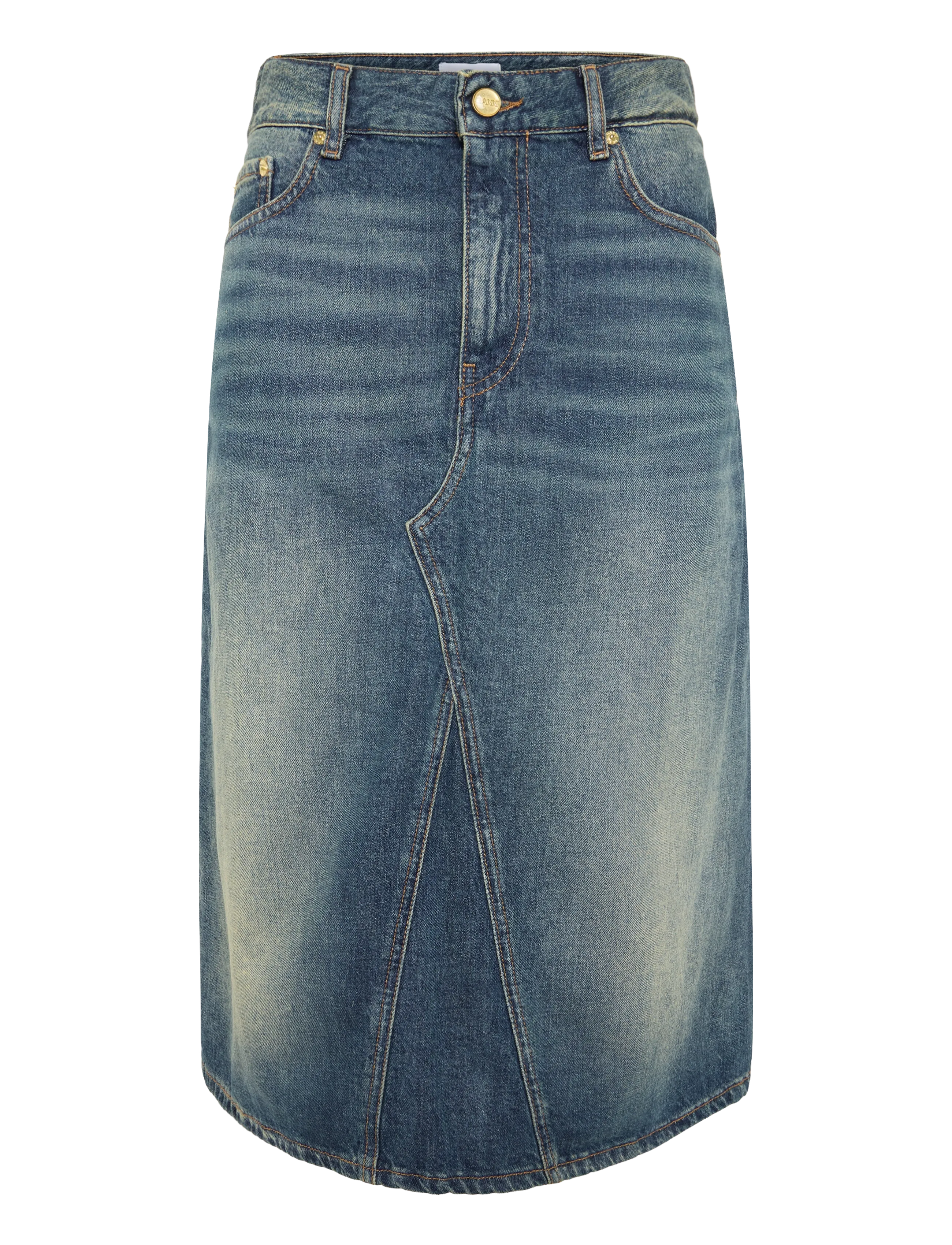 GANNI Heavy Washed Denim Midi Skirt, 36, Röcke, Blau - Frauen