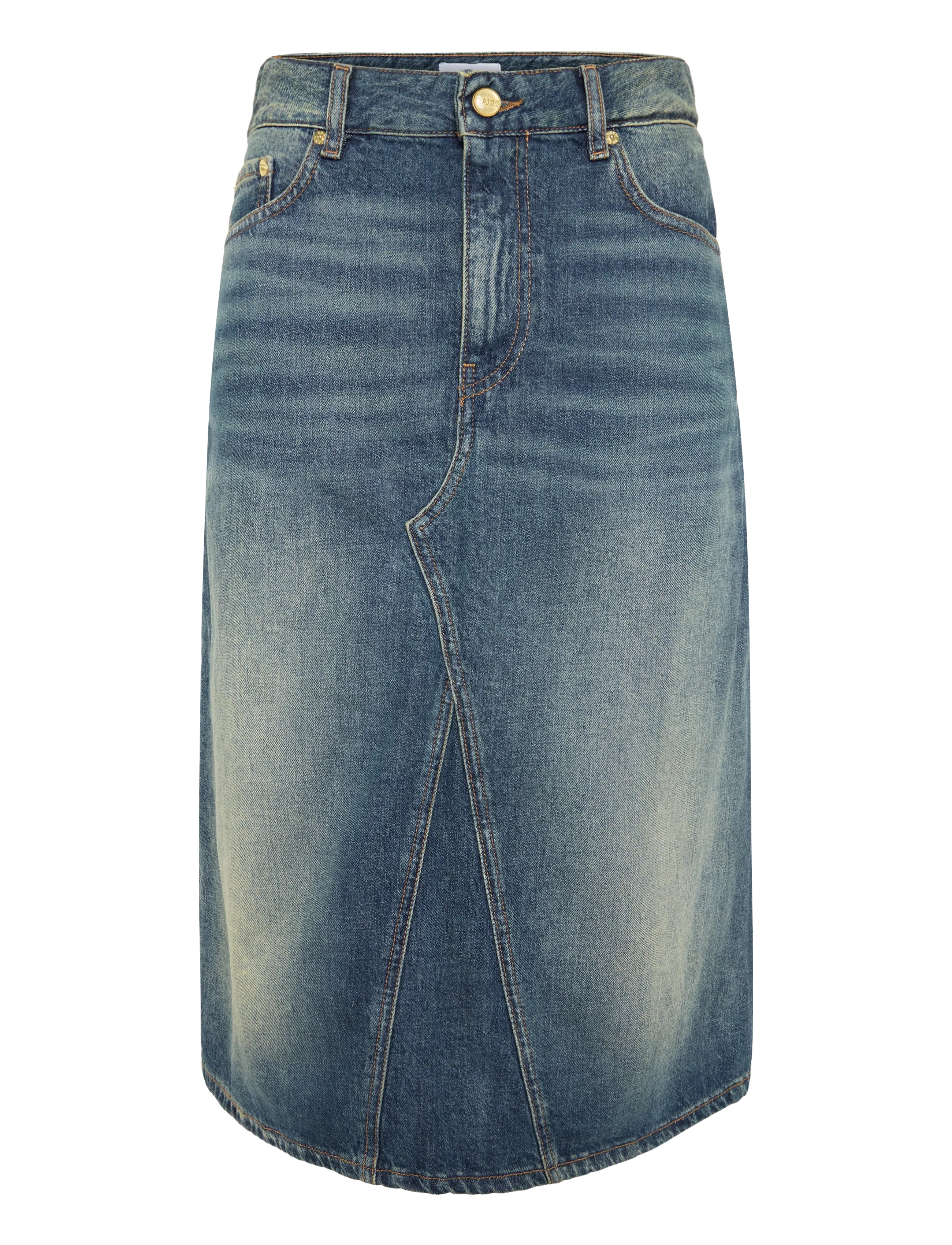 GANNI Heavy Washed Denim Midi Skirt - Kjolar - MID BLUE VINTAGE / blue