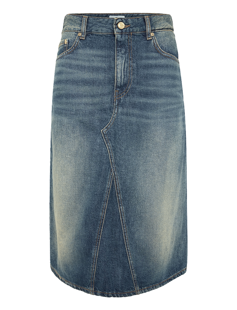GANNI - Heavy Washed Denim Midi Skirt - jeansröcke - mid blue vintage - 0