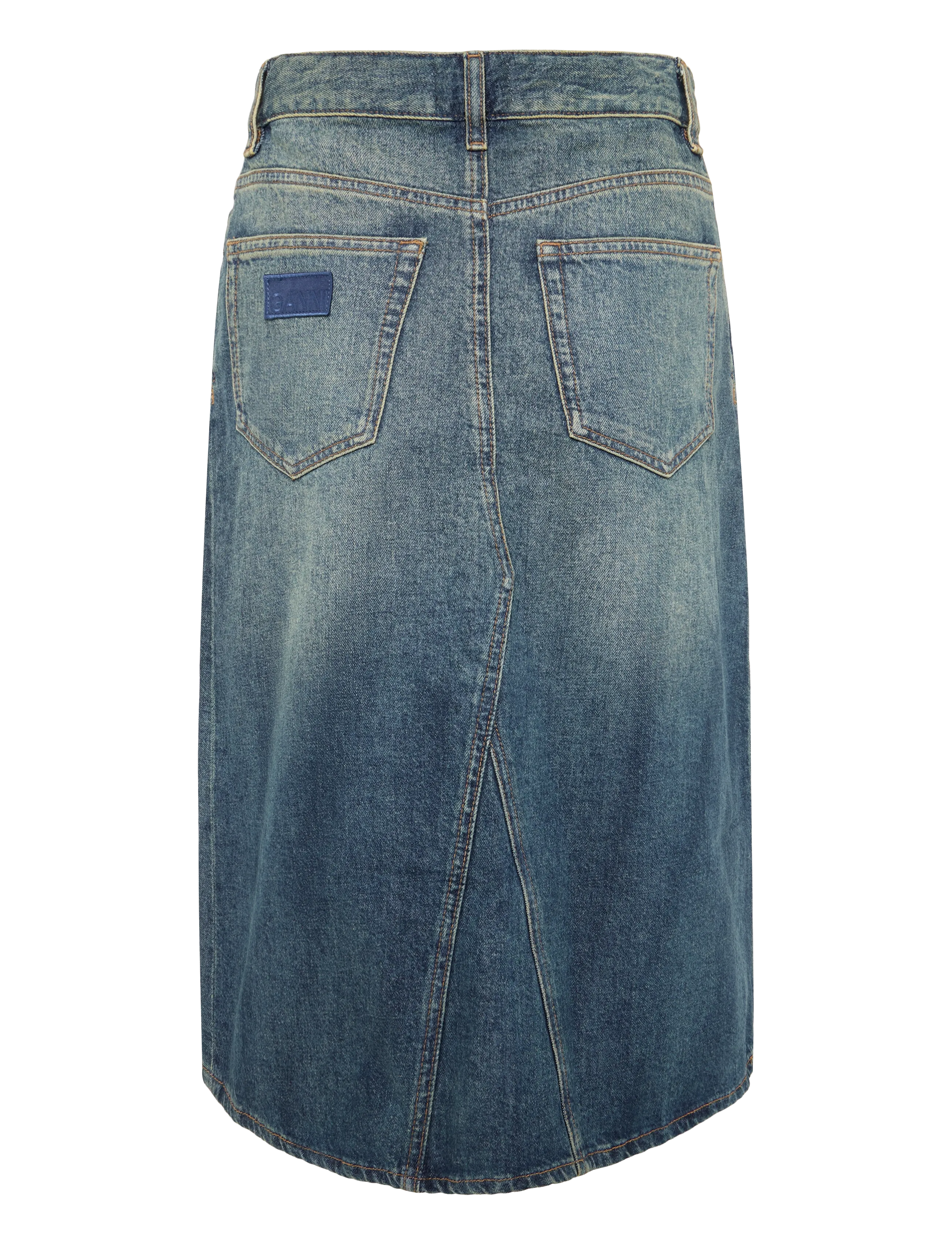 GANNI - Heavy Washed Denim Midi Skirt - denimnederdele - mid blue vintage - 1