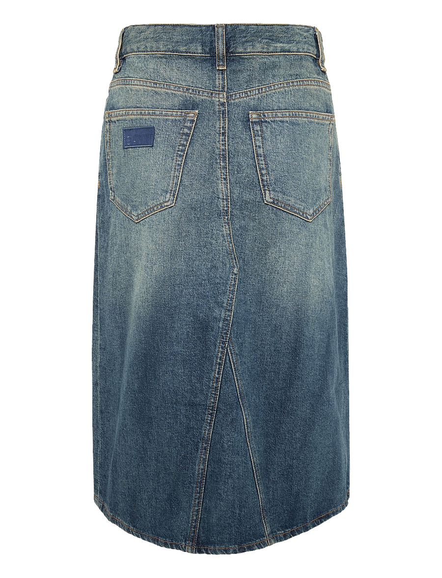 GANNI - Heavy Washed Denim Midi Skirt - denimnederdele - mid blue vintage - 1