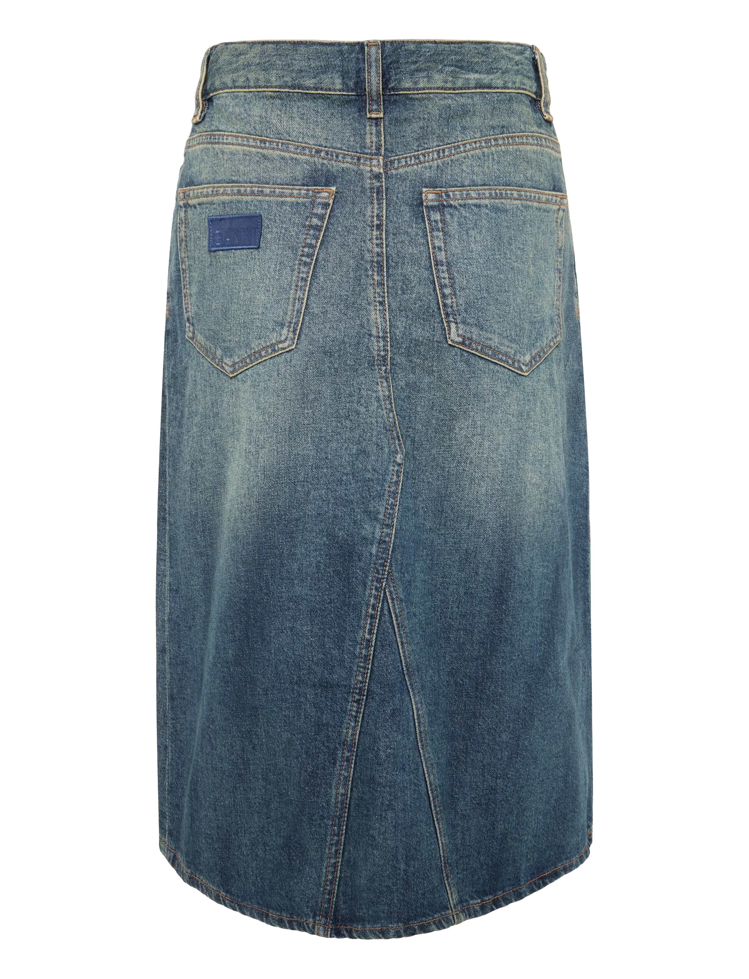 GANNI - Heavy Washed Denim Midi Skirt - jeansröcke - mid blue vintage - 1