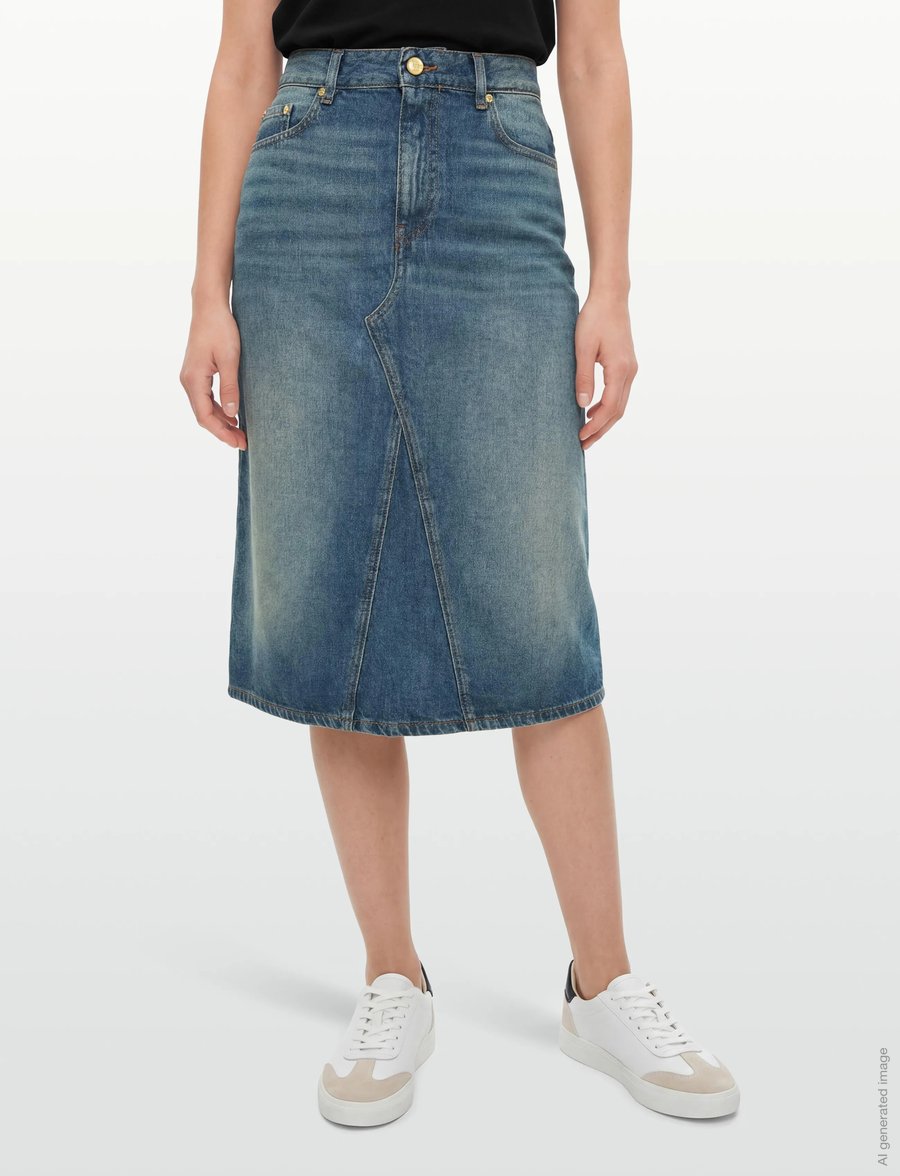 GANNI - Heavy Washed Denim Midi Skirt - denimnederdele - mid blue vintage - 2