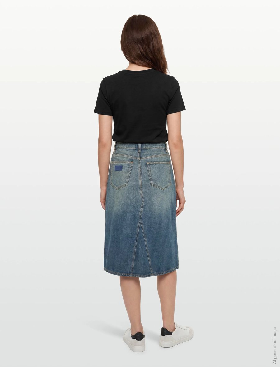 GANNI - Heavy Washed Denim Midi Skirt - denimnederdele - mid blue vintage - 3