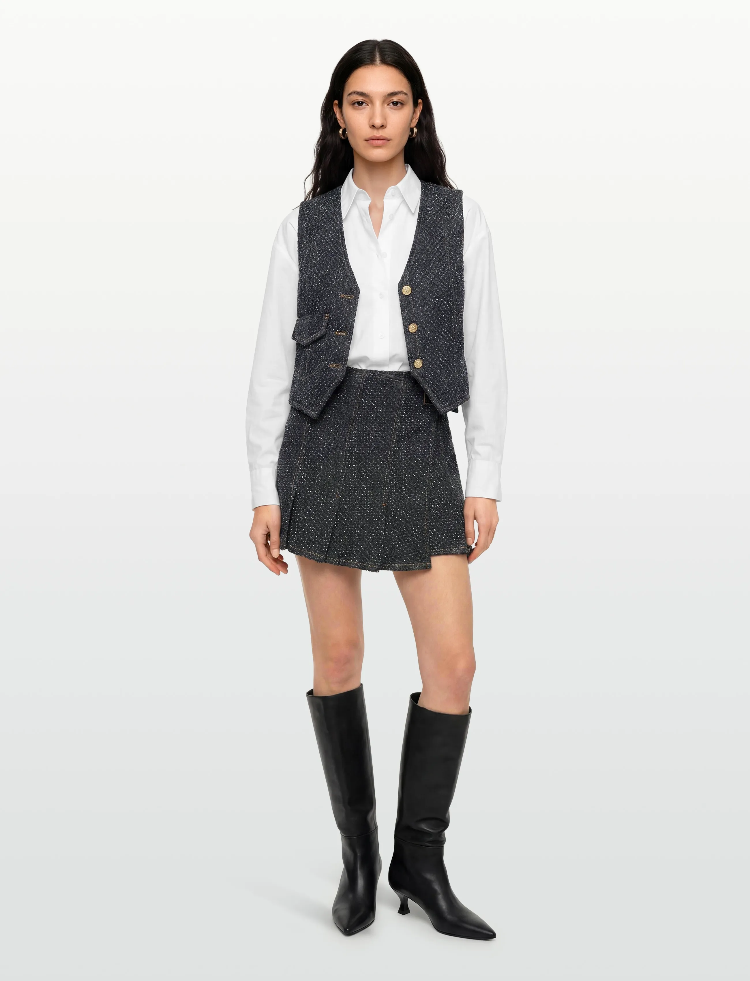 GANNI Fluffy Denim Wrap Mini Skirt, 40, Black, Nederdele > Denim Nederdele, Dame