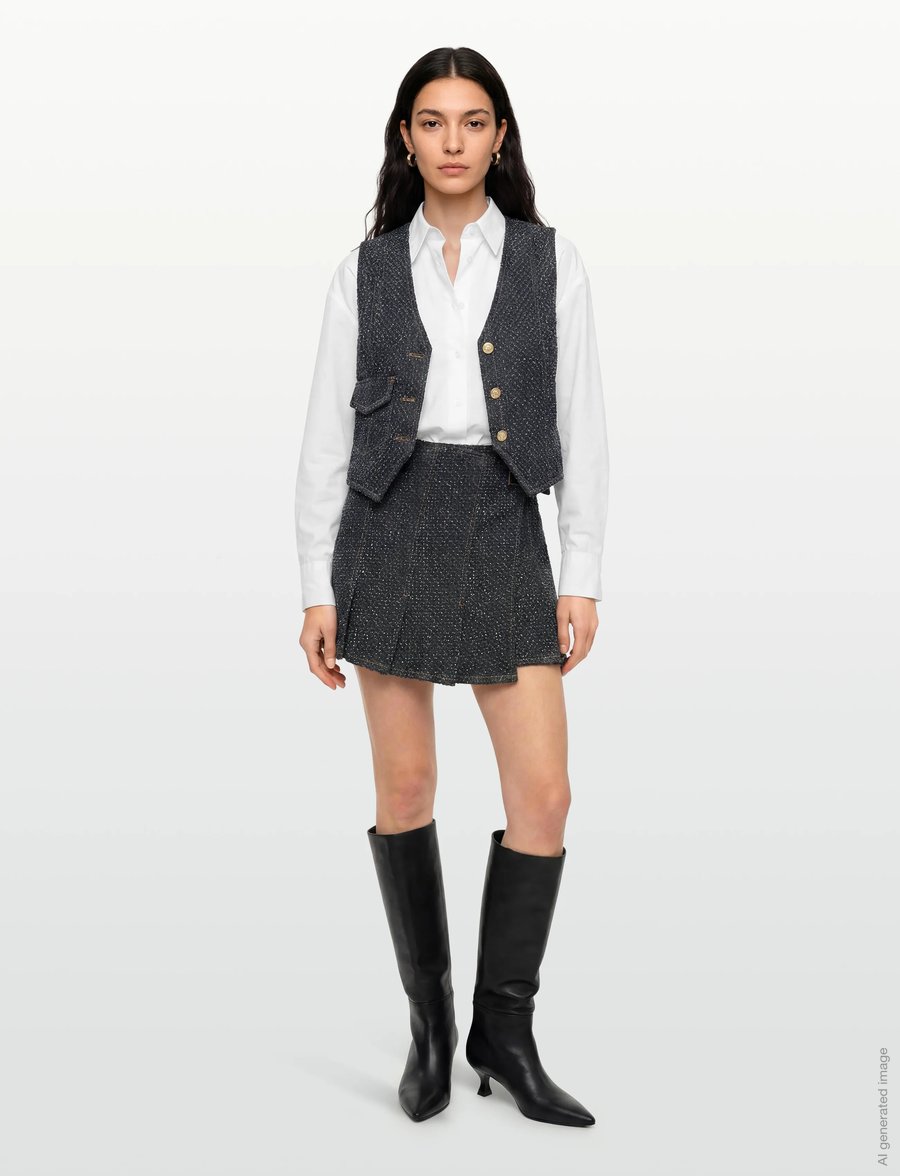 GANNI - Fluffy Denim Wrap Mini Skirt - denimnederdele - black - 0