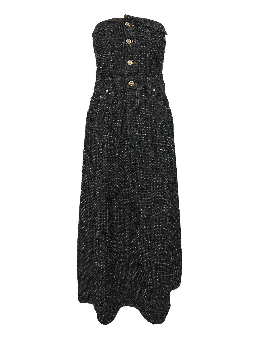 GANNI - Fluffy Denim Long Corsage Dress - maxikleider - black - 0