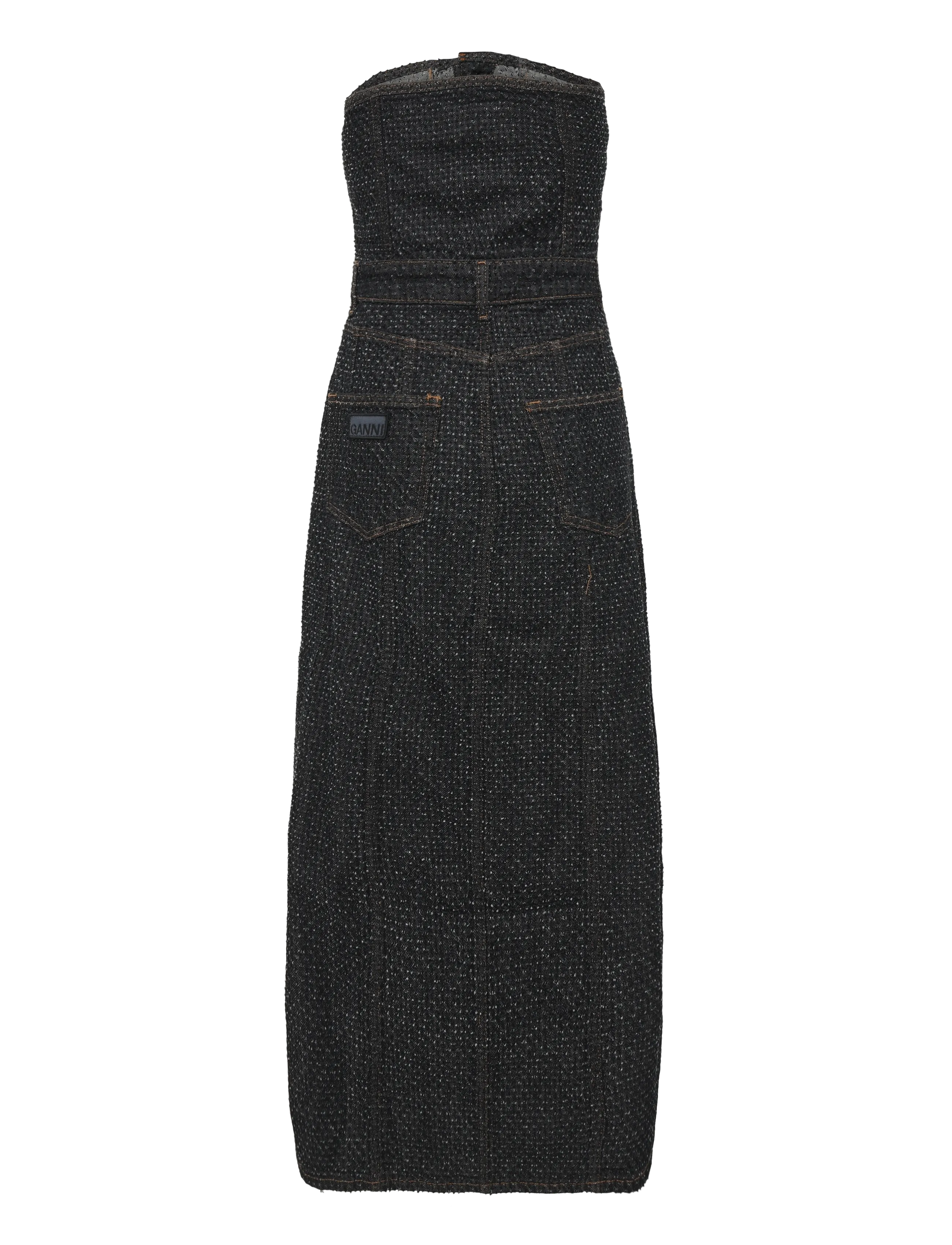 GANNI - Fluffy Denim Long Corsage Dress - black - 1