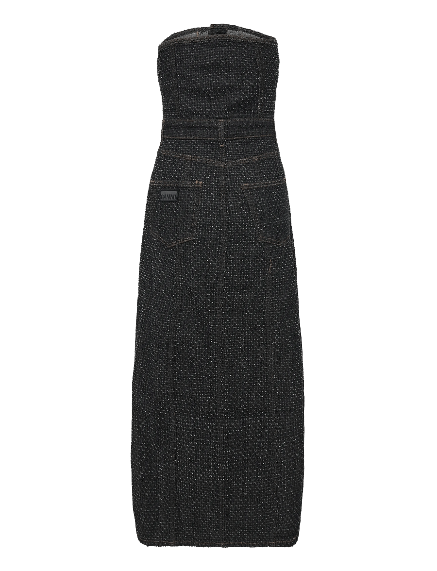GANNI - Fluffy Denim Long Corsage Dress - maxikleider - black - 1