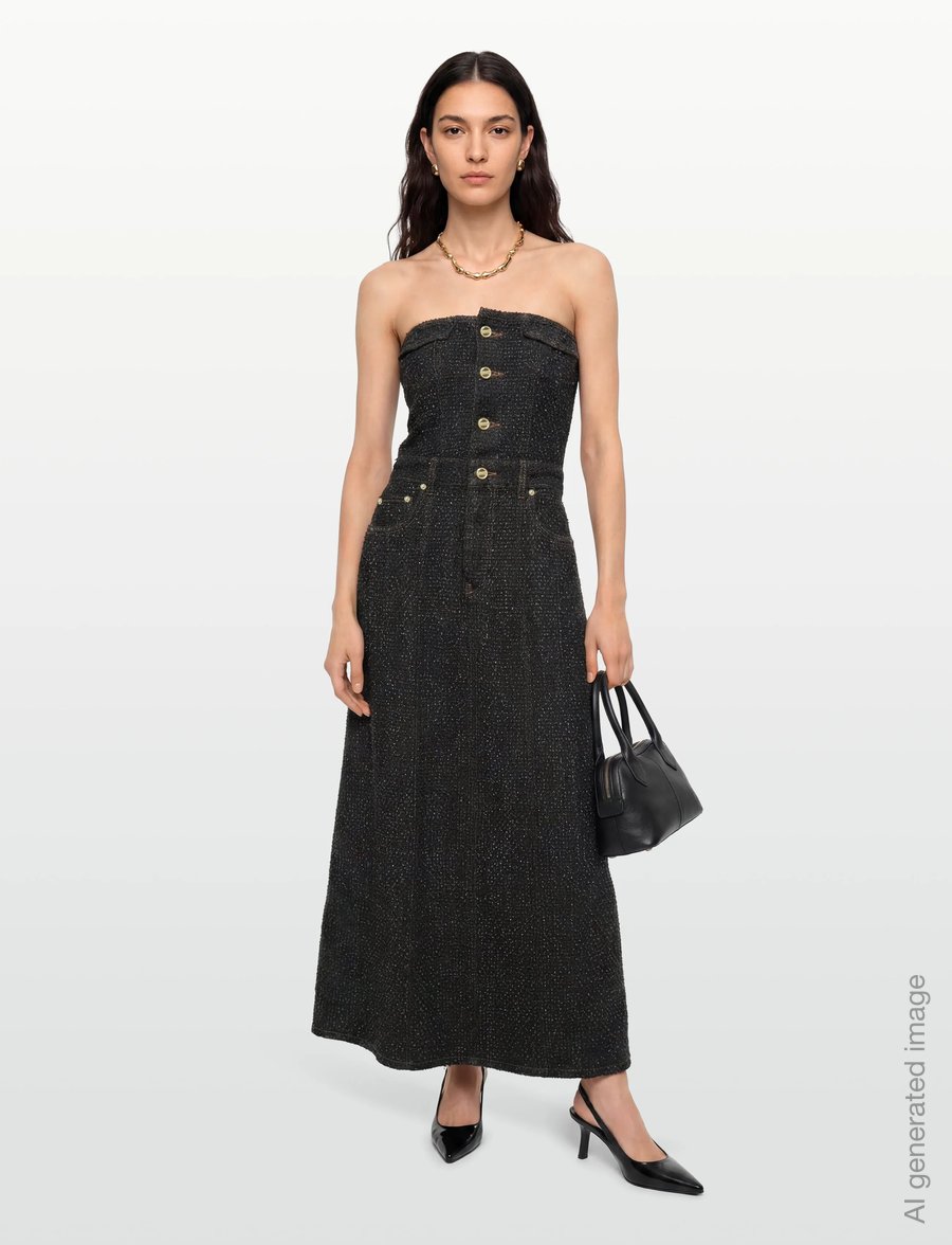 GANNI - Fluffy Denim Long Corsage Dress - maxikleider - black - 0