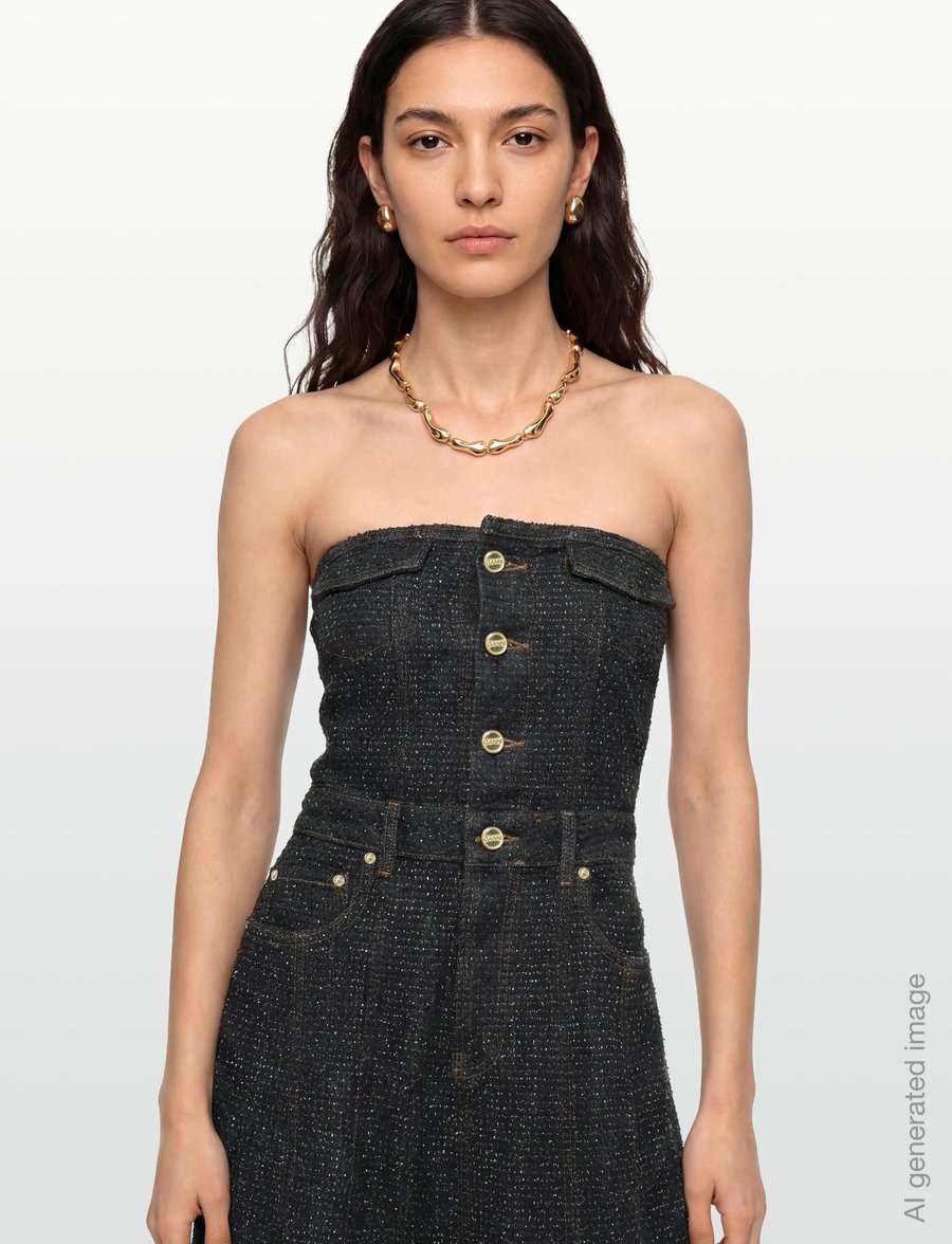 GANNI - Fluffy Denim Long Corsage Dress - maxikleider - black - 3