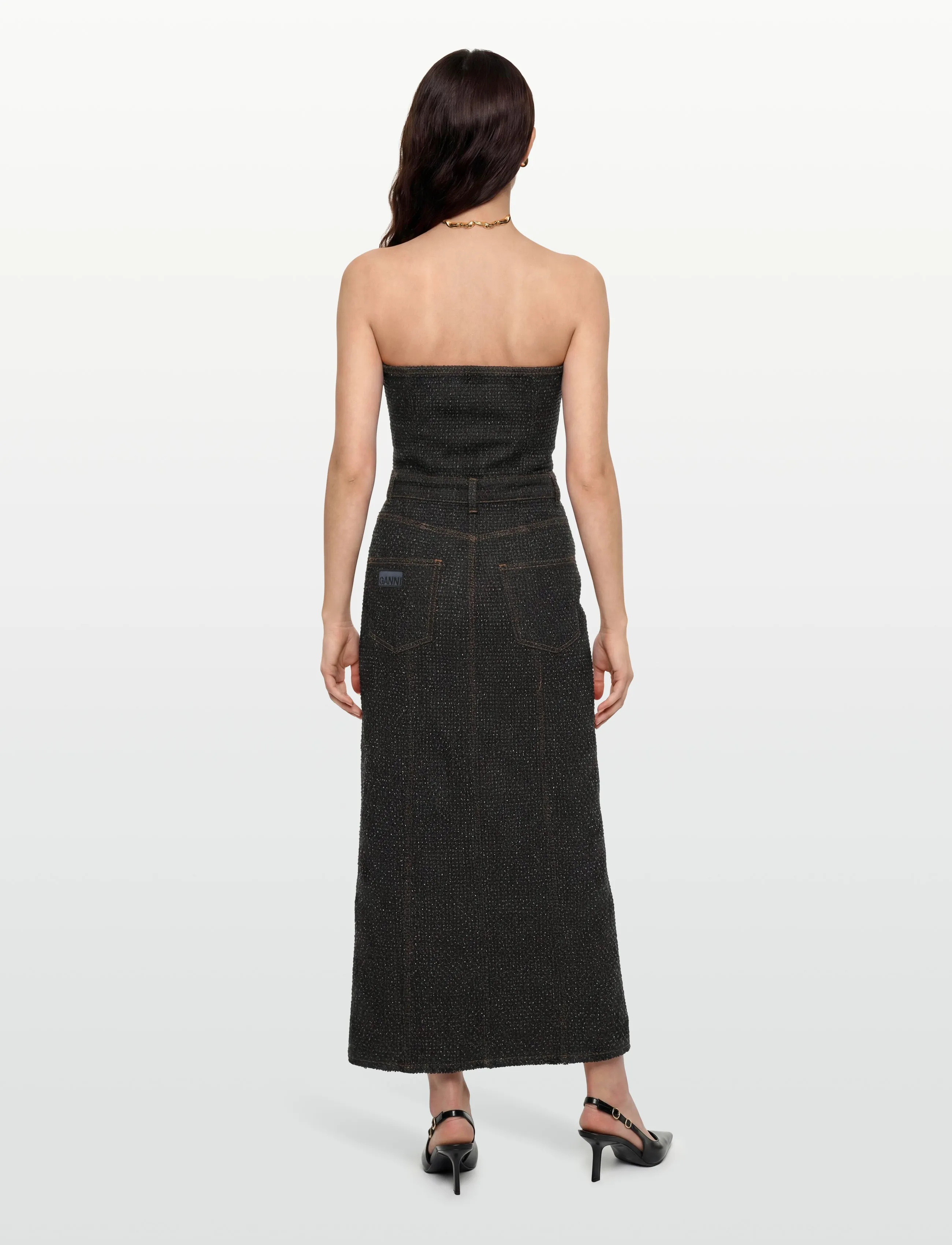 GANNI - Fluffy Denim Long Corsage Dress - maxiklänningar - black - 4