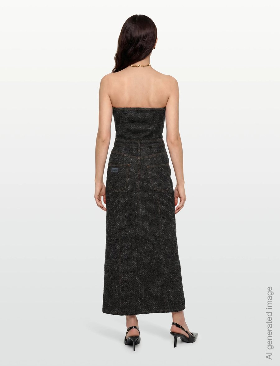 GANNI - Fluffy Denim Long Corsage Dress - maxikleider - black - 4