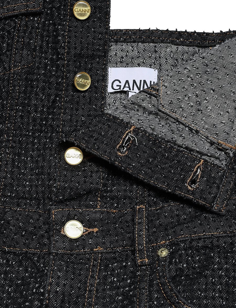 GANNI - Fluffy Denim Long Corsage Dress - maxikleider - black - 3