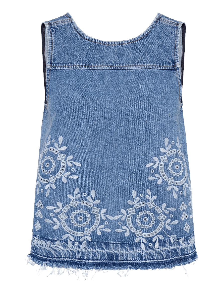 GANNI - Broderie Anglaise Denim Top - light blue stone - 0