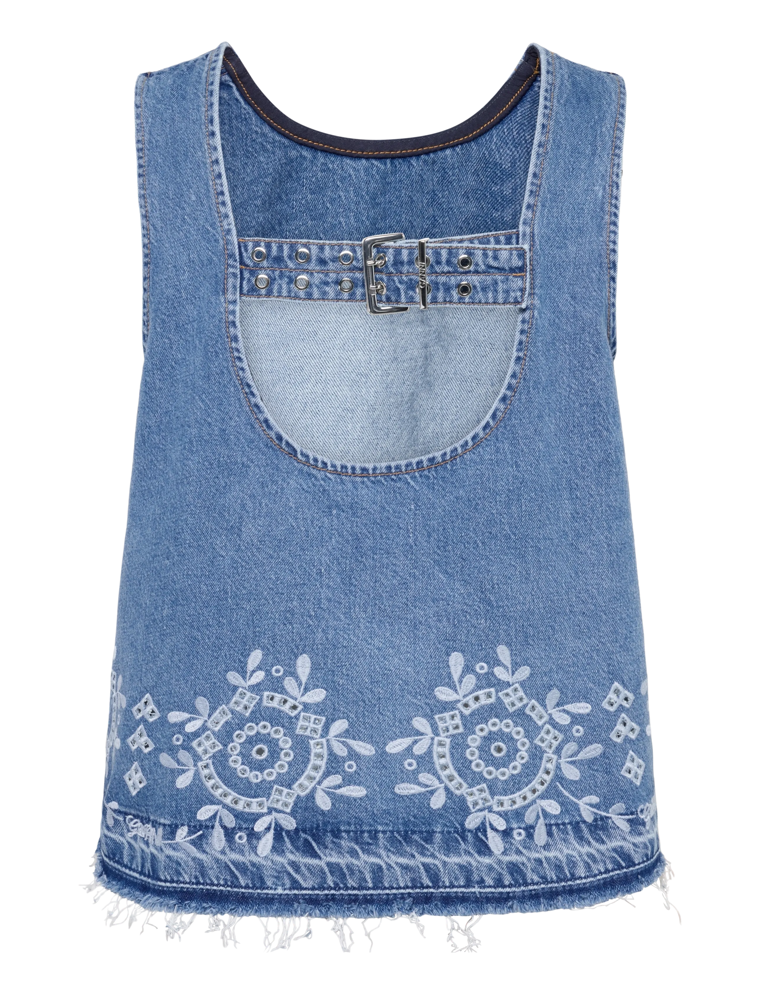 GANNI - Broderie Anglaise Denim Top - light blue stone - 1