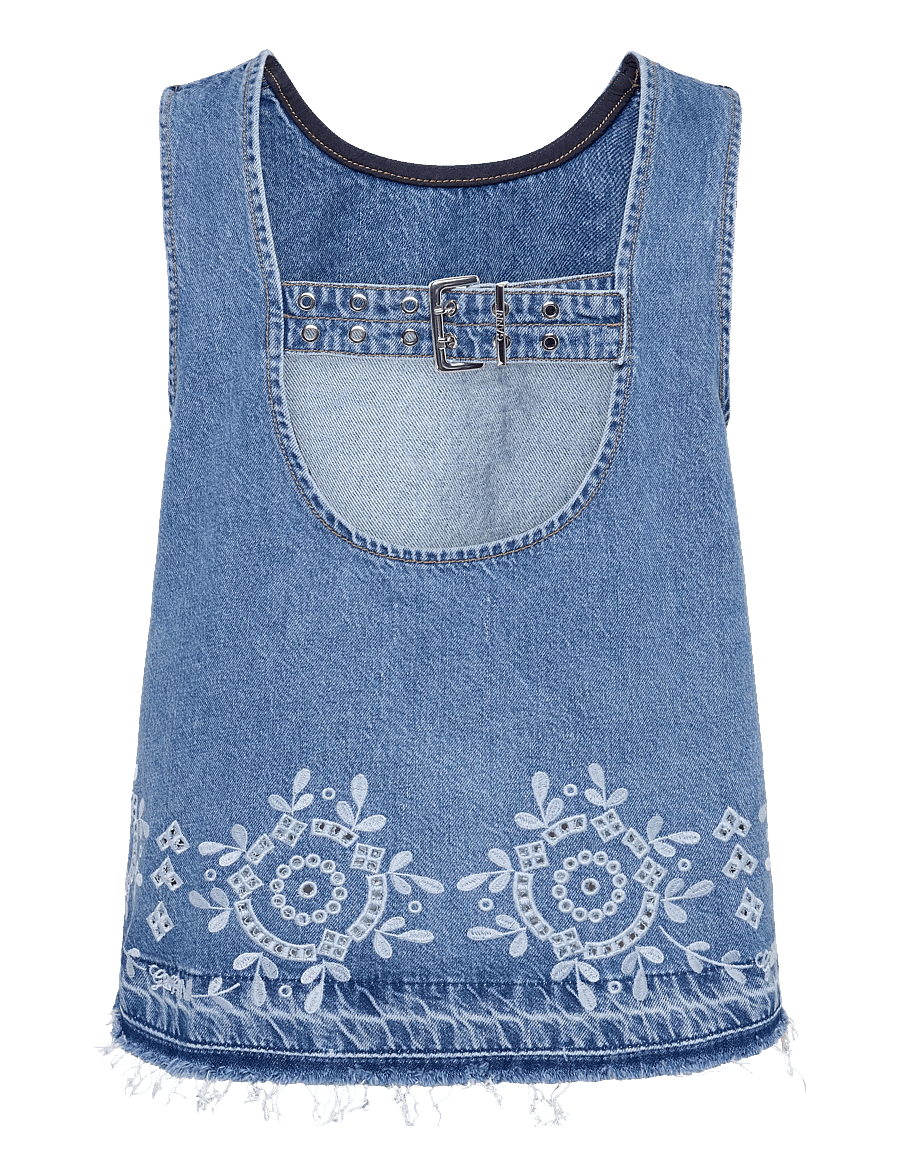 GANNI - Broderie Anglaise Denim Top - light blue stone - 1