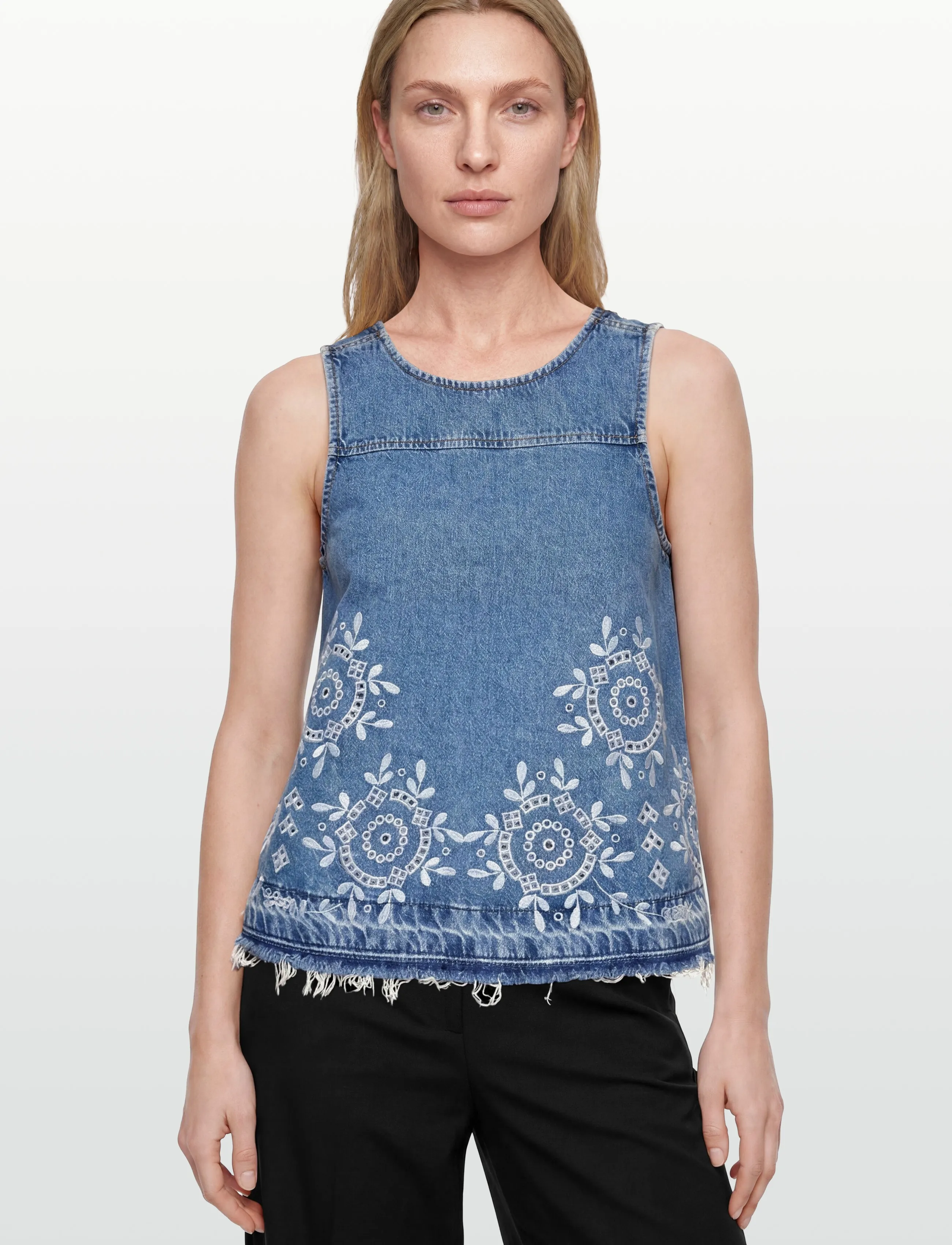 GANNI - Broderie Anglaise Denim Top - linnen - light blue stone - 3