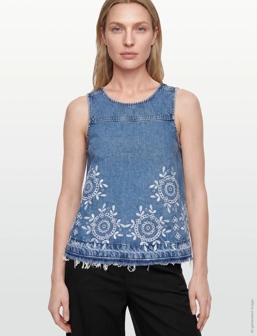 GANNI - Broderie Anglaise Denim Top - linnen - light blue stone - 3