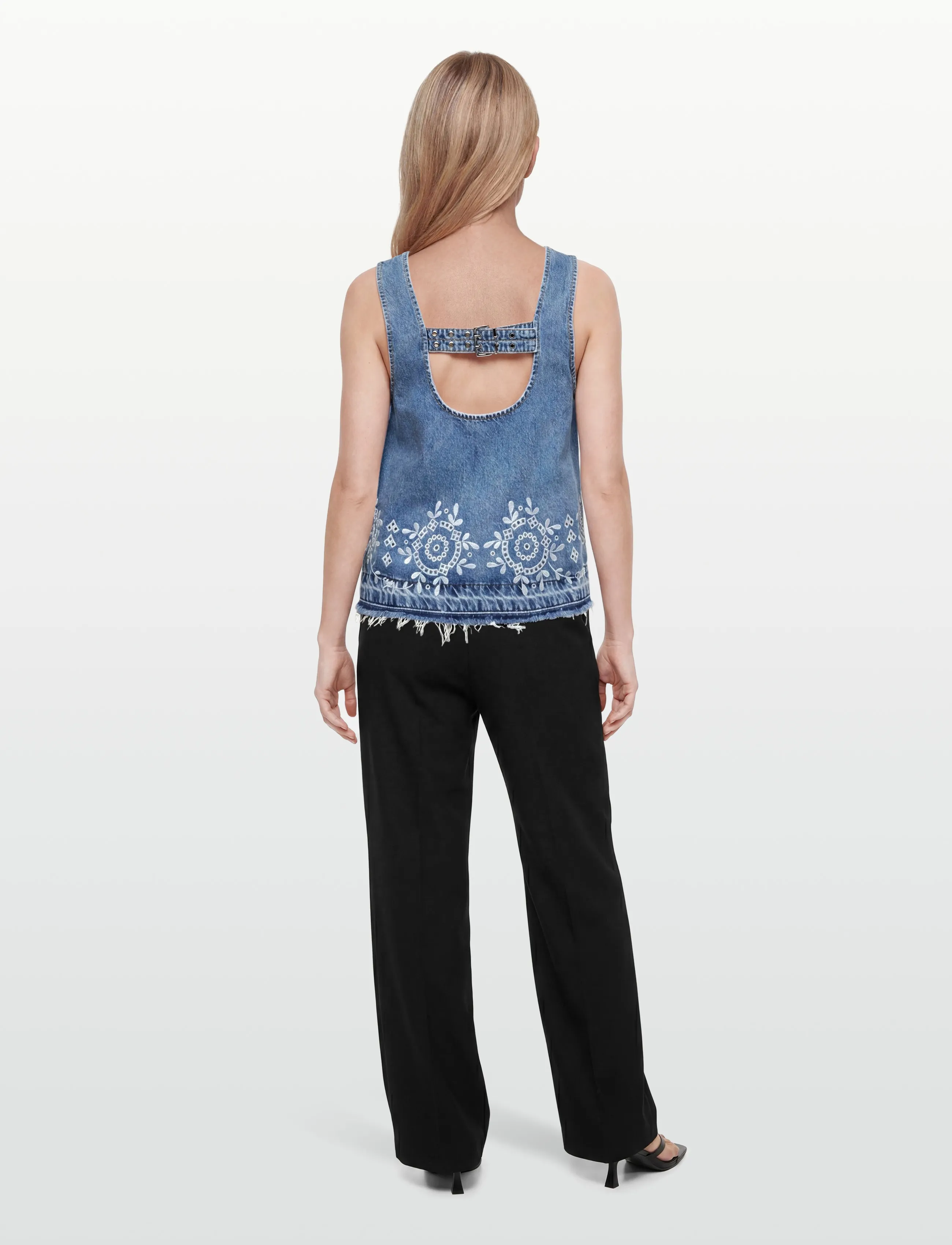 GANNI - Broderie Anglaise Denim Top - linnen - light blue stone - 4