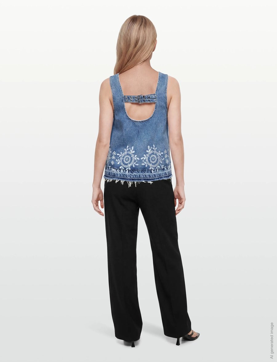 GANNI - Broderie Anglaise Denim Top - linnen - light blue stone - 4