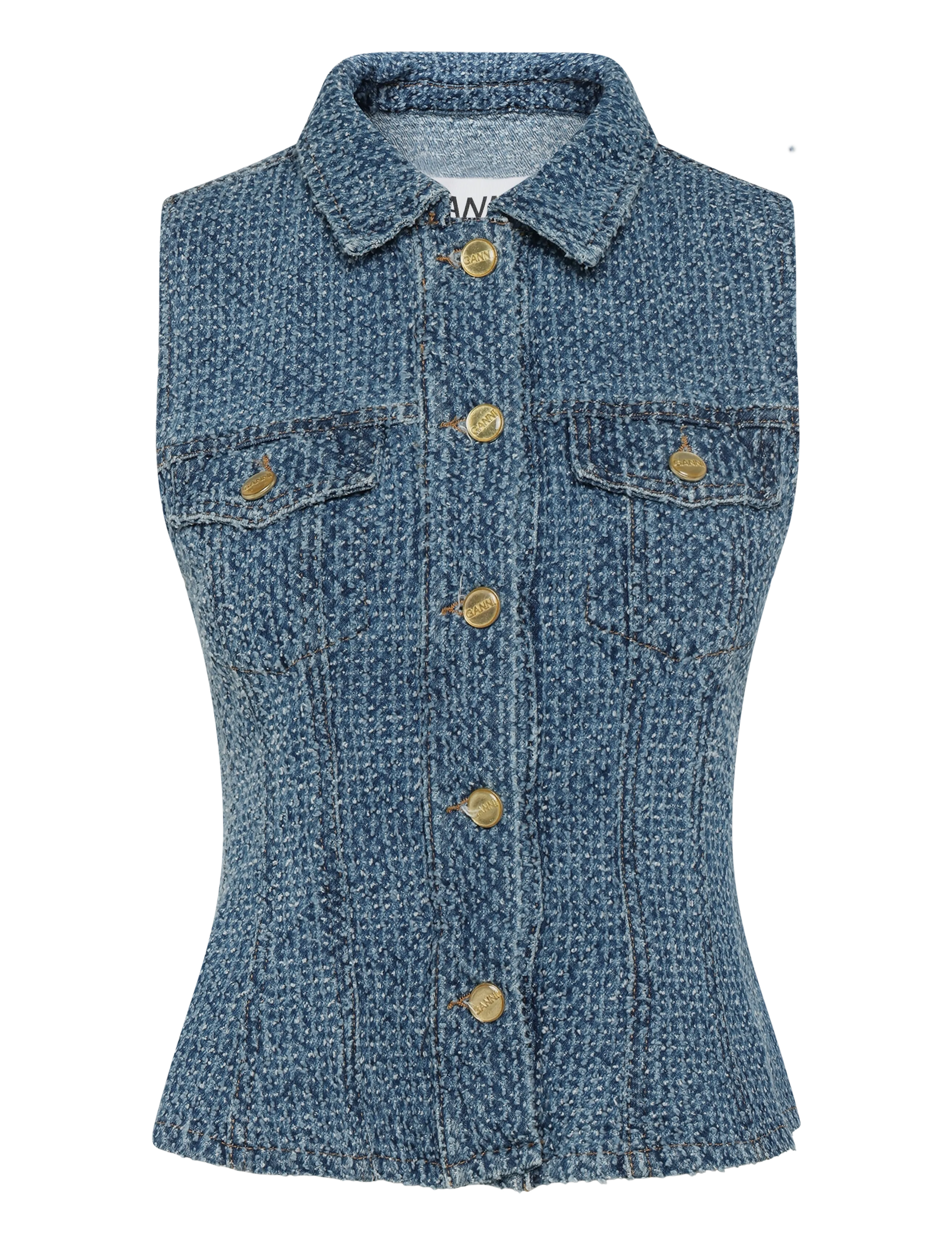 GANNI Fluffy Denim Fitted Oberteil Blau - 36 - Damen
