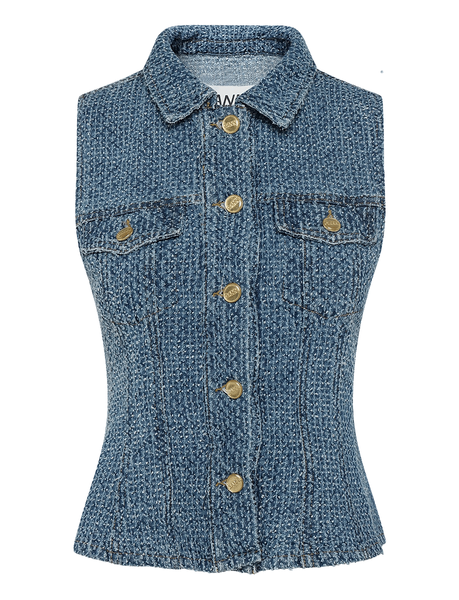 GANNI - Fluffy Denim Fitted Top - denim vests - mid blue stone - 1