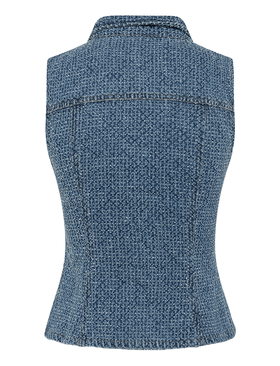 GANNI - Fluffy Denim Fitted Top - denim vests - mid blue stone - 2