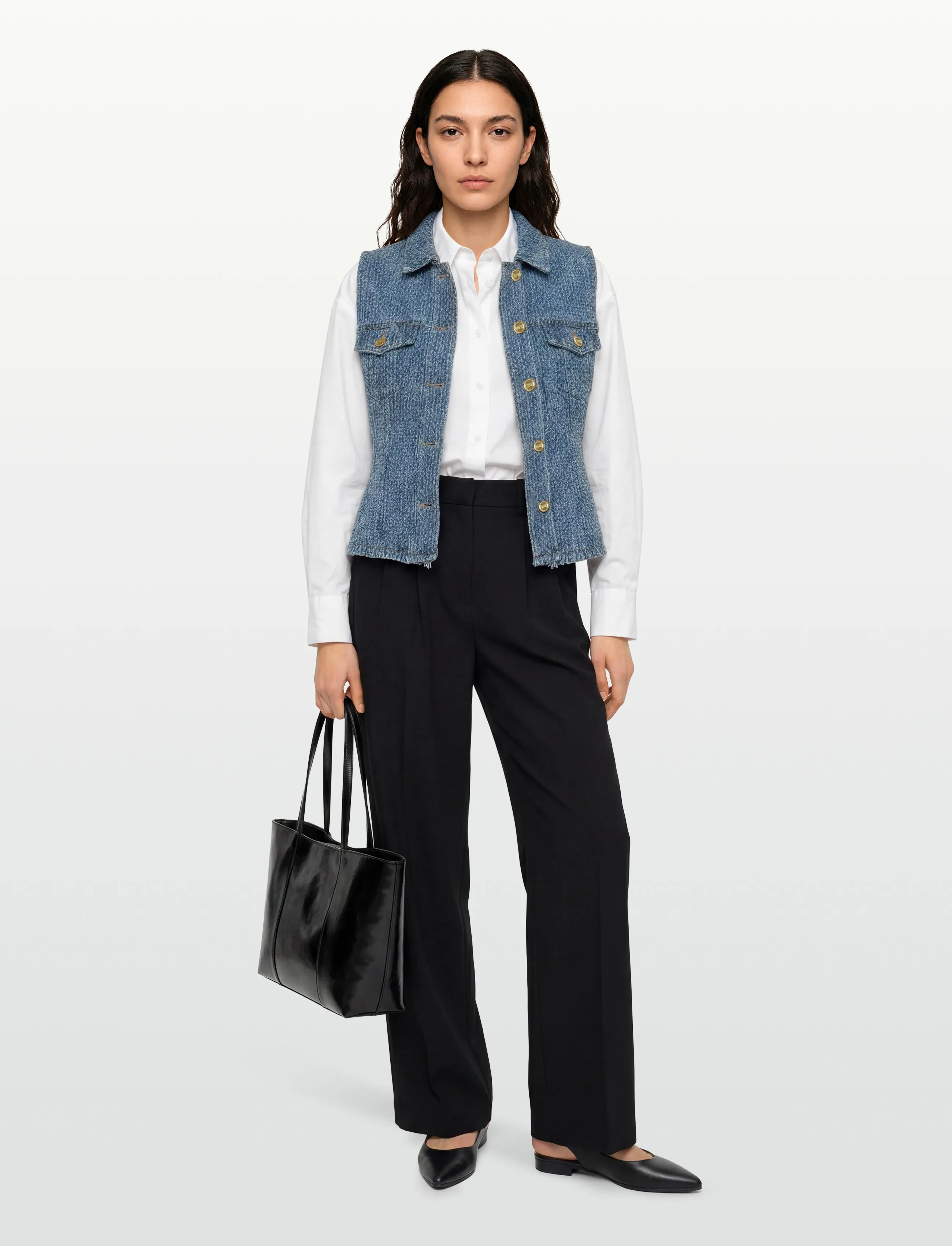 GANNI Fluffy Denim Fitted Top, Kvinder, Figursyet Vest, Blå, Str: 42