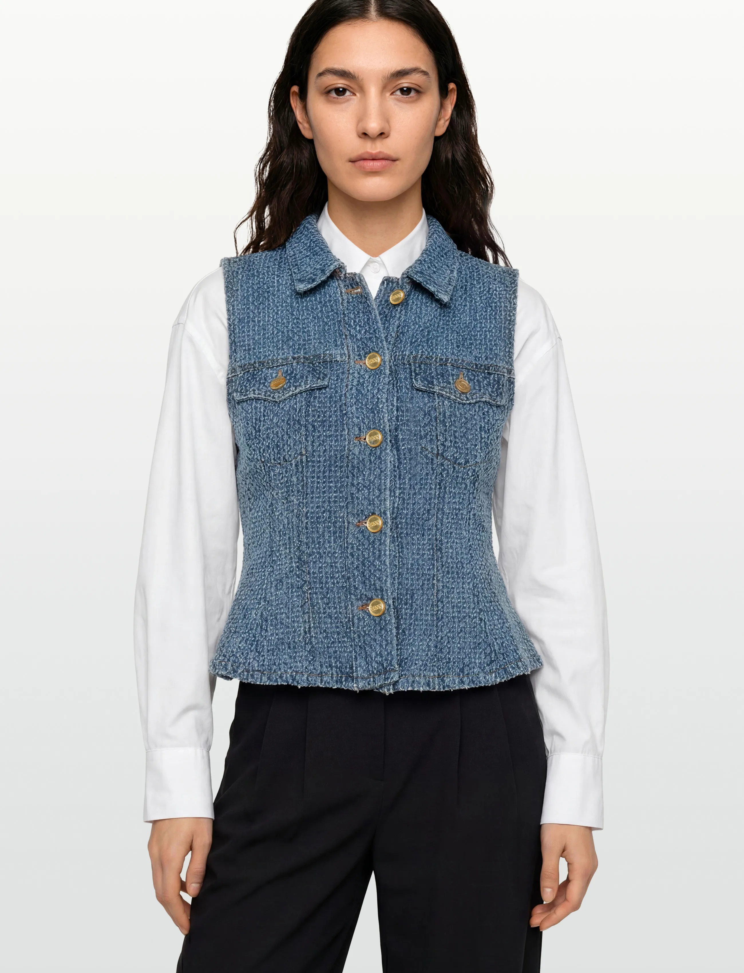 GANNI - Fluffy Denim Fitted Top - jeansvästar - mid blue stone - 3