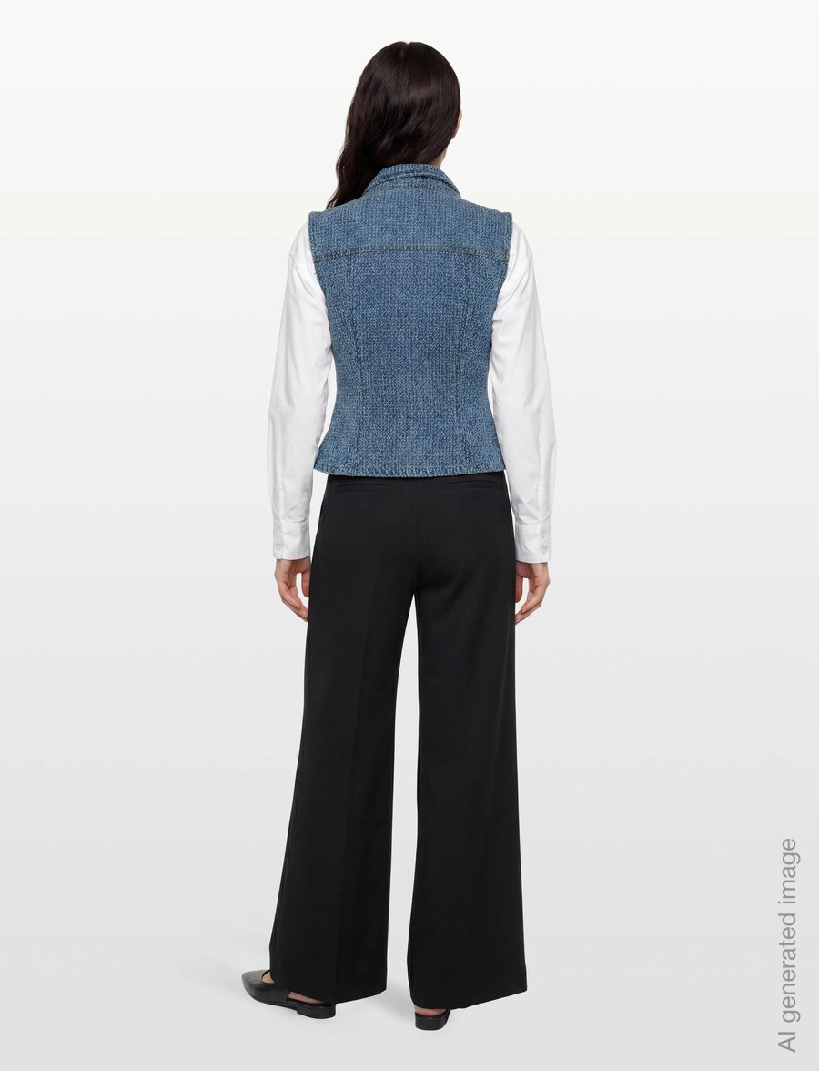 GANNI - Fluffy Denim Fitted Top - denim vests - mid blue stone - 4