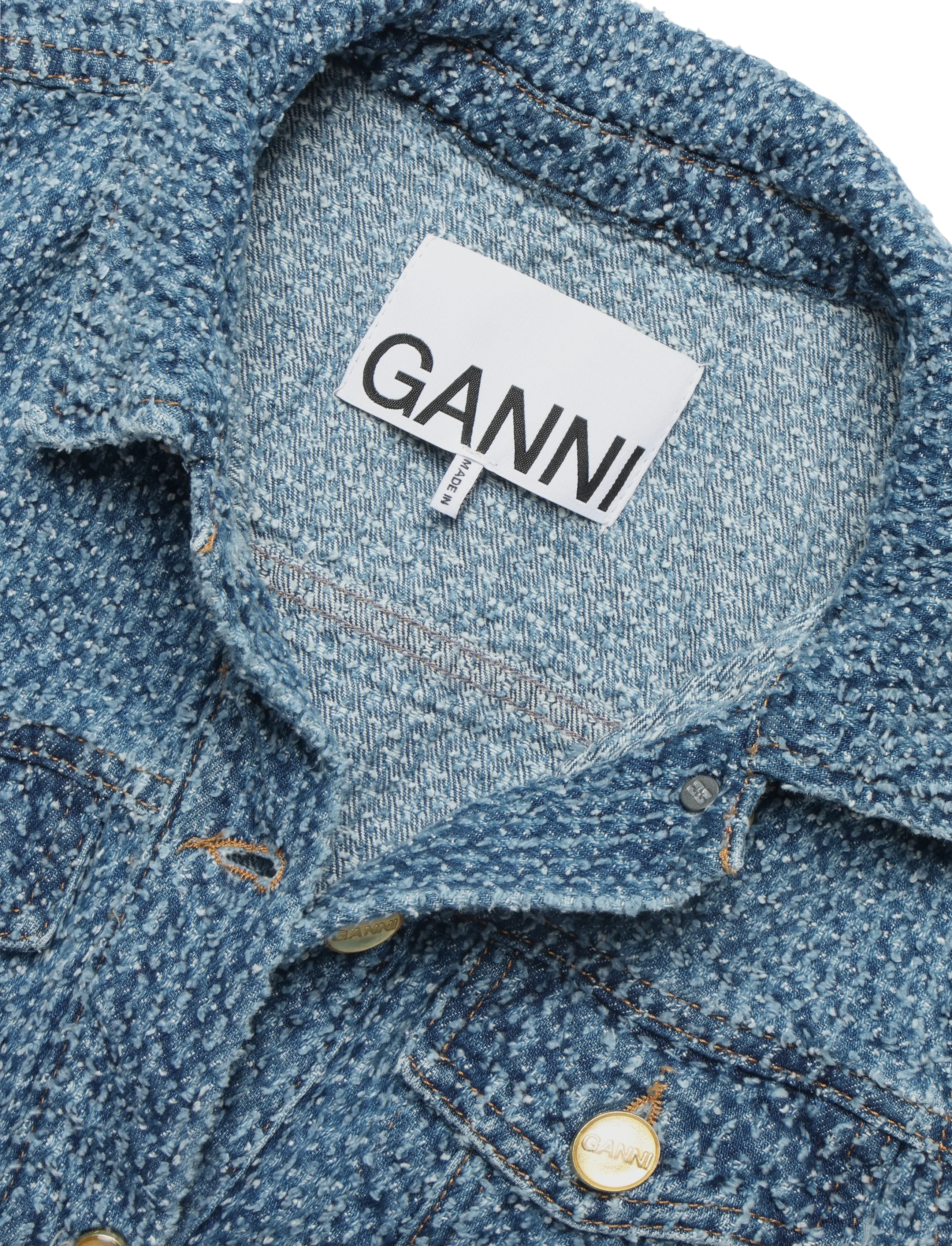 GANNI - Fluffy Denim Fitted Top - mid blue stone - 2