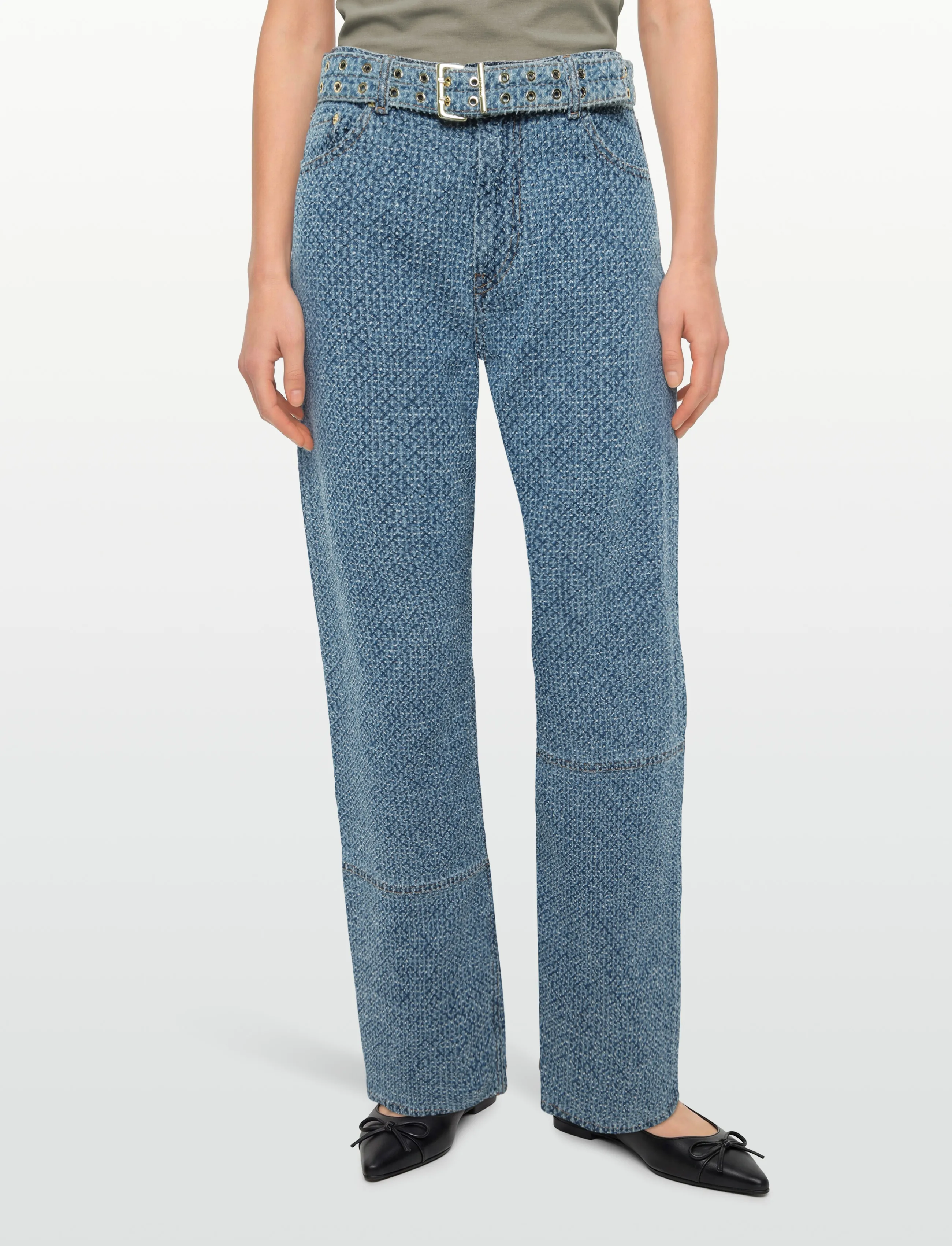 GANNI - Fluffy Denim Izey Belt - wide leg jeans - mid blue stone - 3