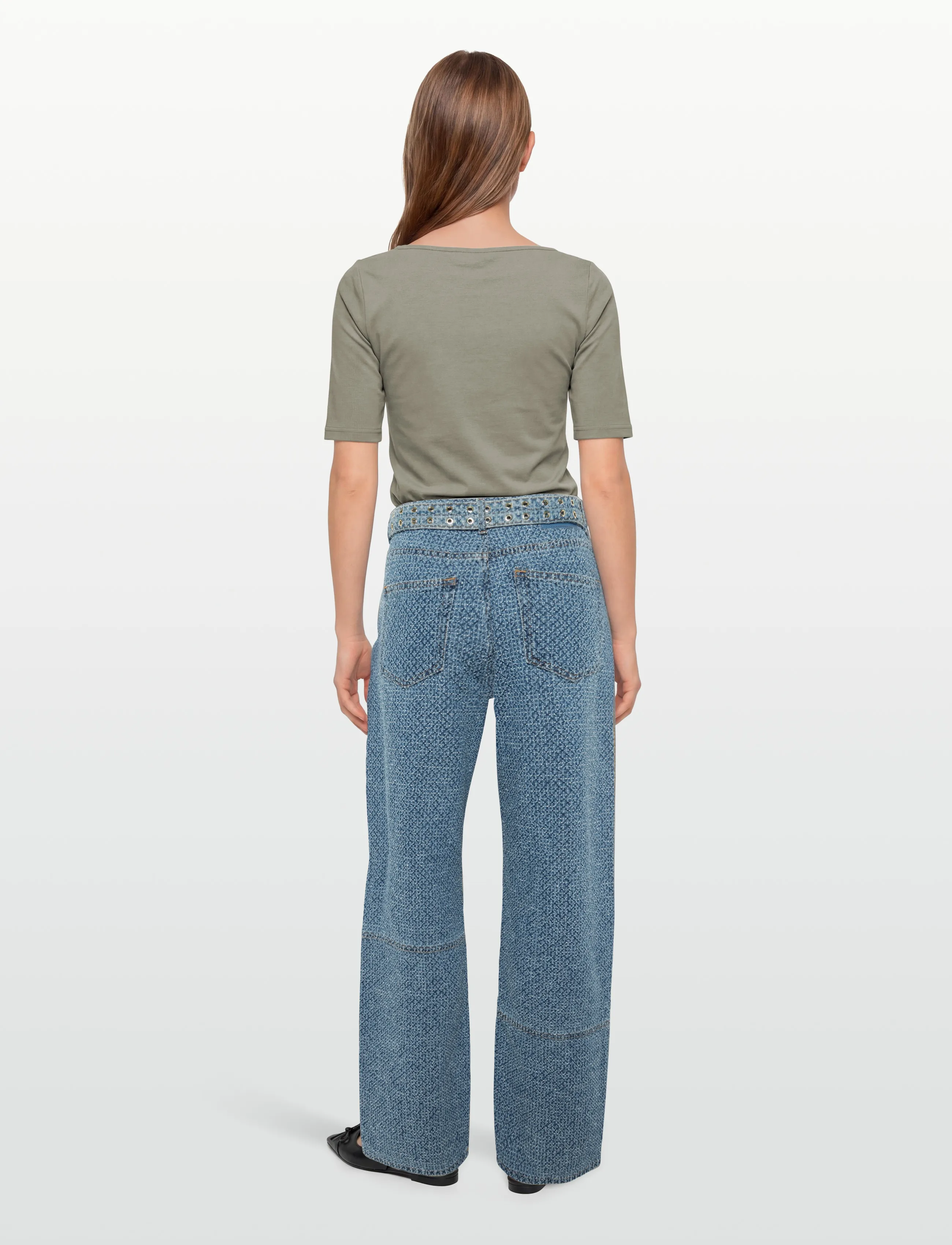 GANNI - Fluffy Denim Izey Belt - wide leg jeans - mid blue stone - 4