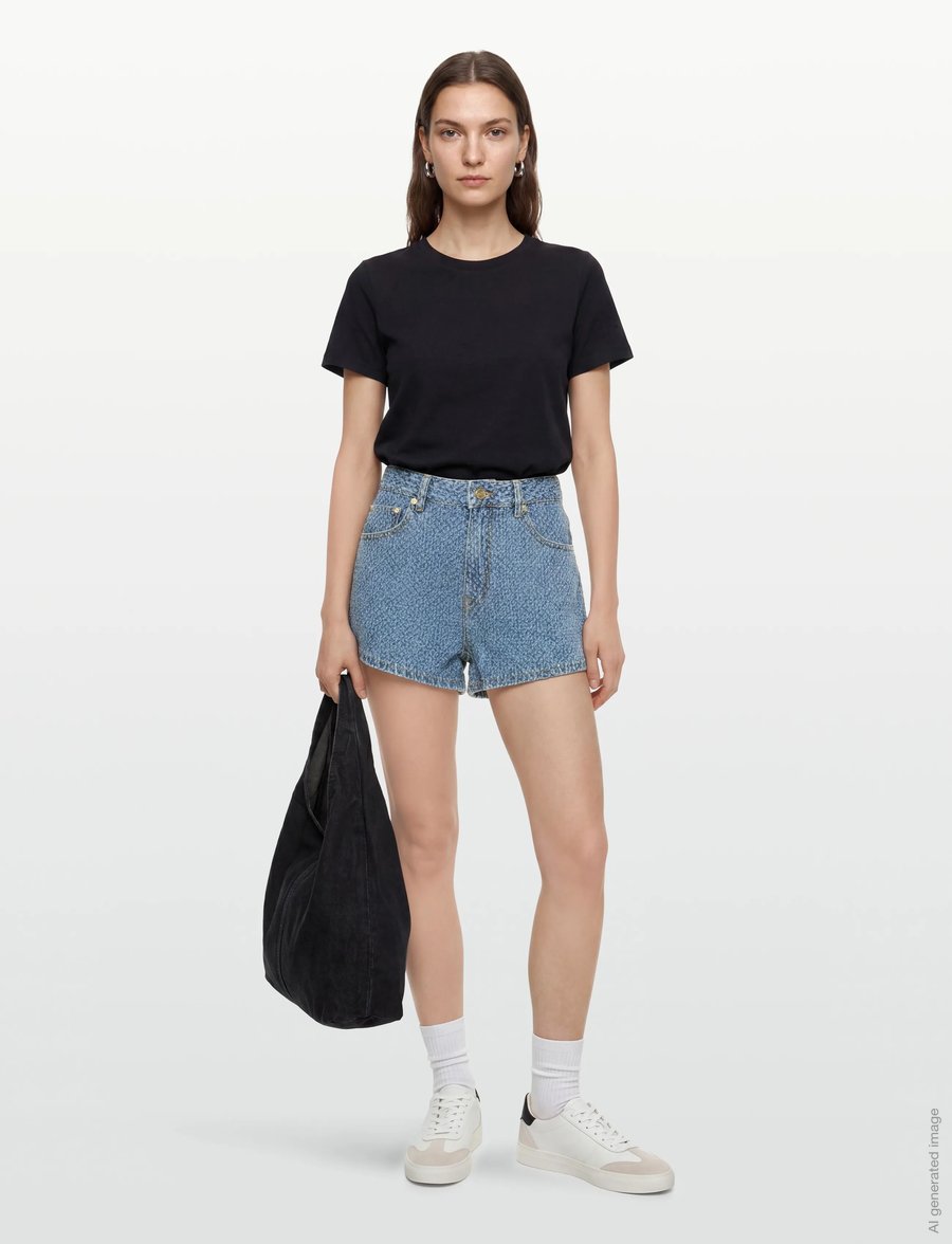 GANNI - Fluffy Denim Shorts - jorts - mid blue stone - 0