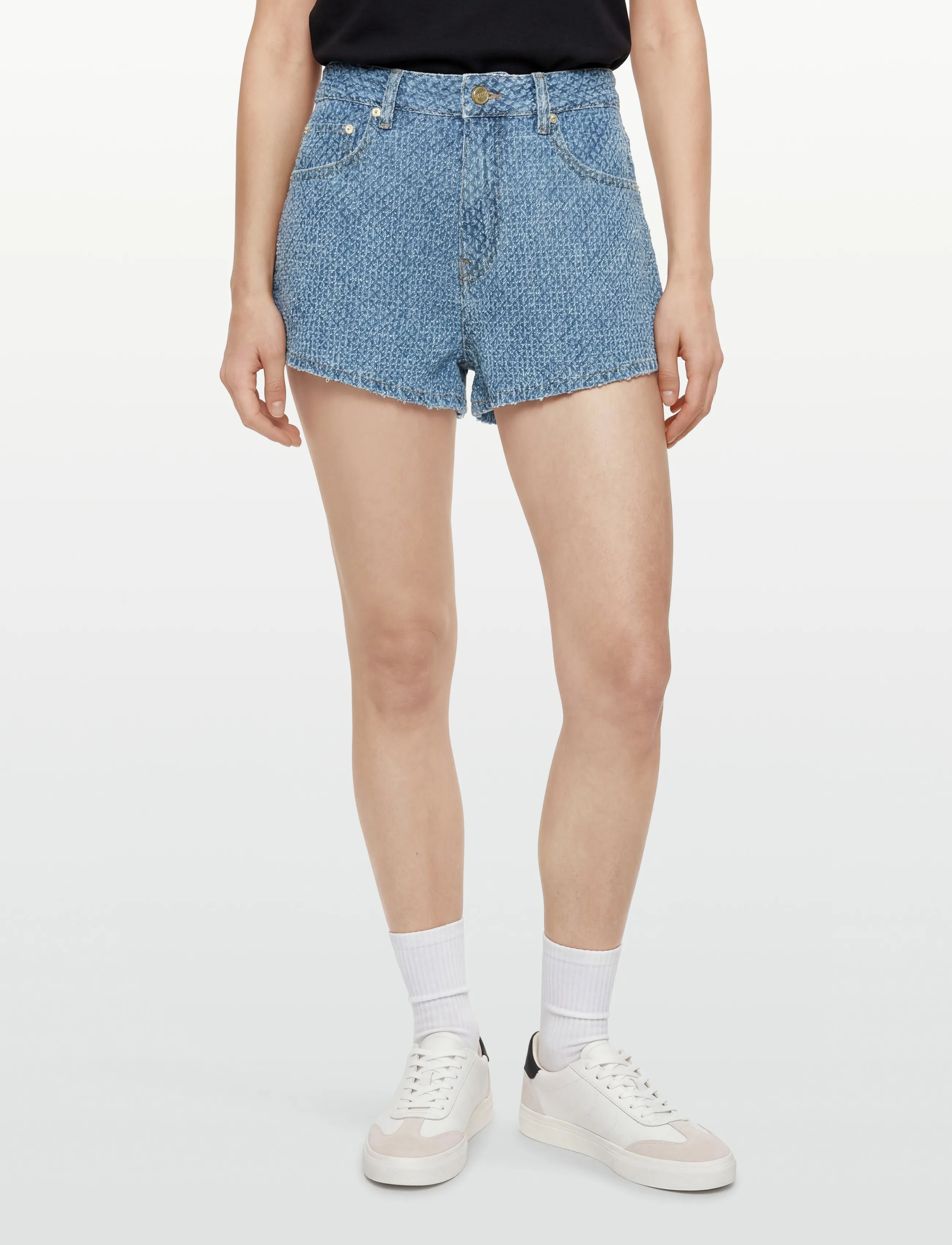 GANNI - Fluffy Denim Shorts - jorts - mid blue stone - 3