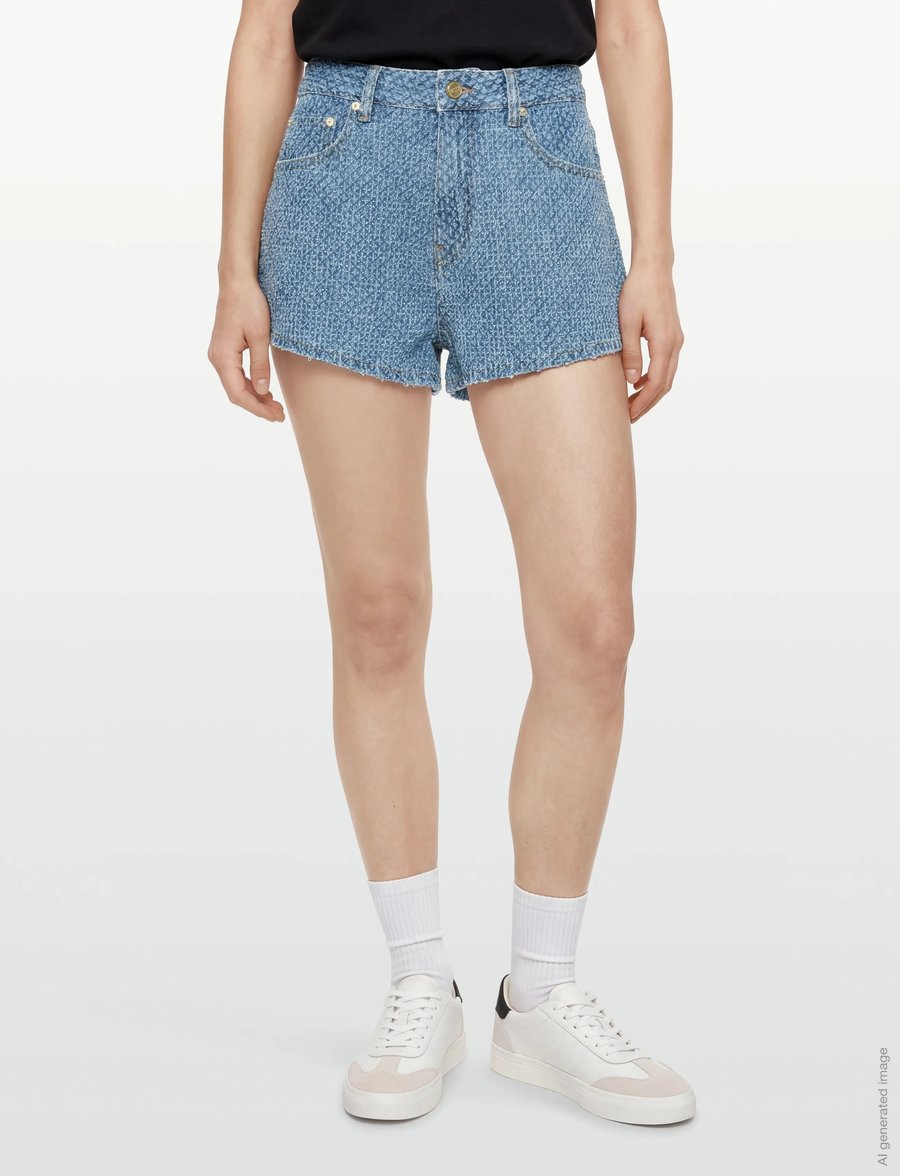 GANNI - Fluffy Denim Shorts - jorts - mid blue stone - 3