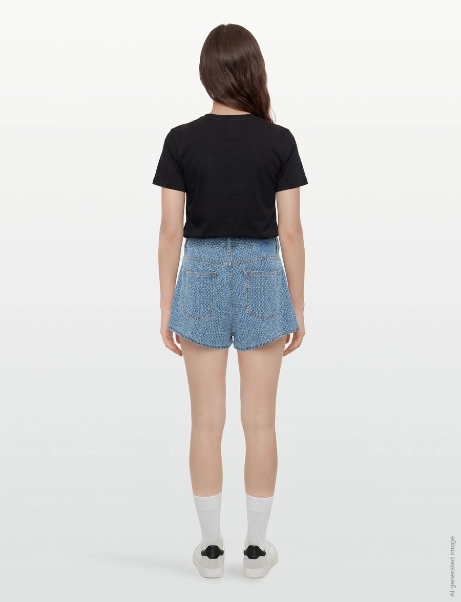 GANNI - Fluffy Denim Shorts - jorts - mid blue stone - 4