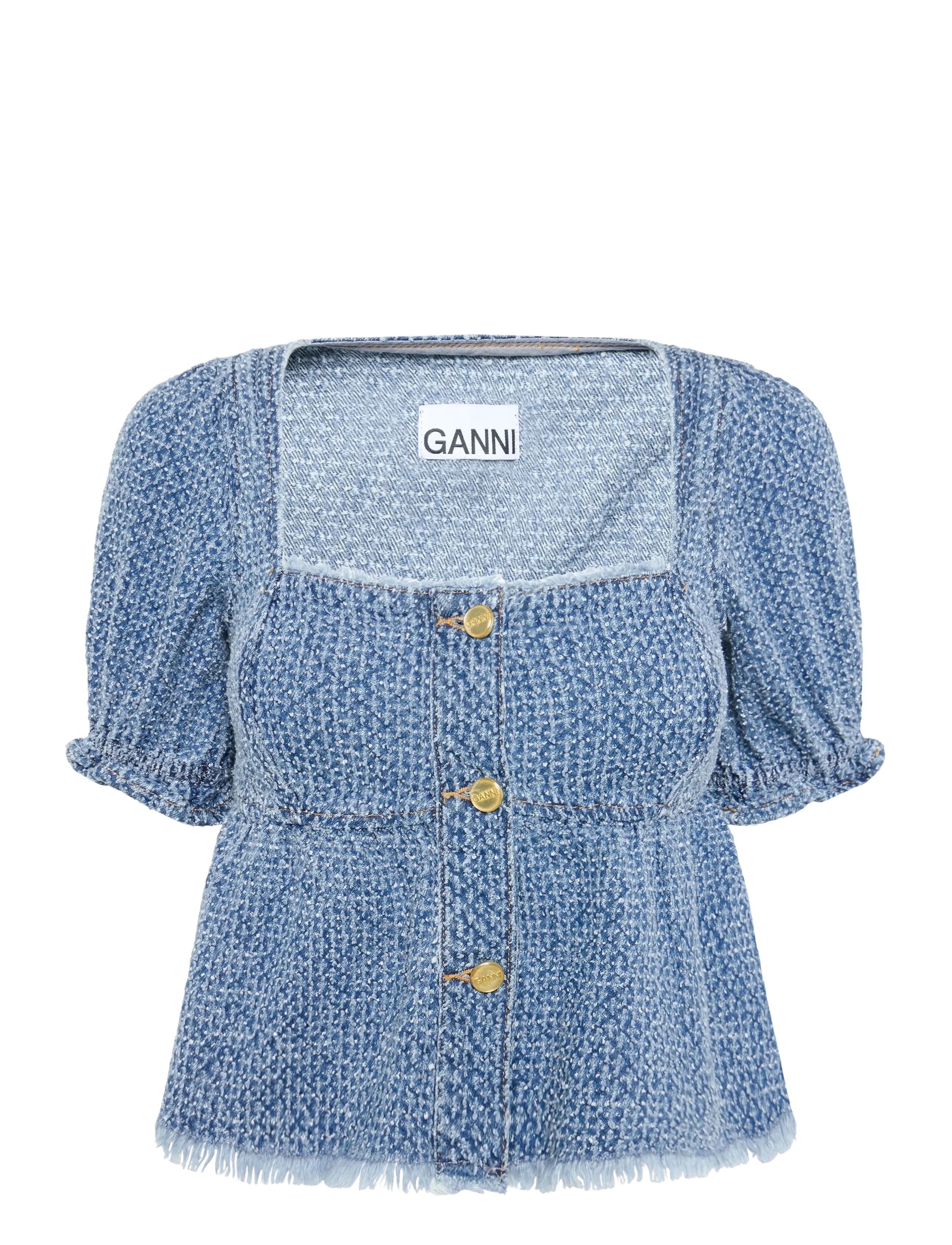 GANNI Fluffy Denim Bluse Blau - 34 - Damen