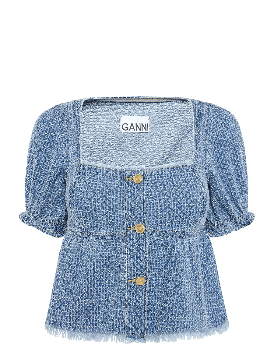 GANNI - Fluffy Denim Blouse - lühikeste varrukatega pluusid - mid blue stone - 0