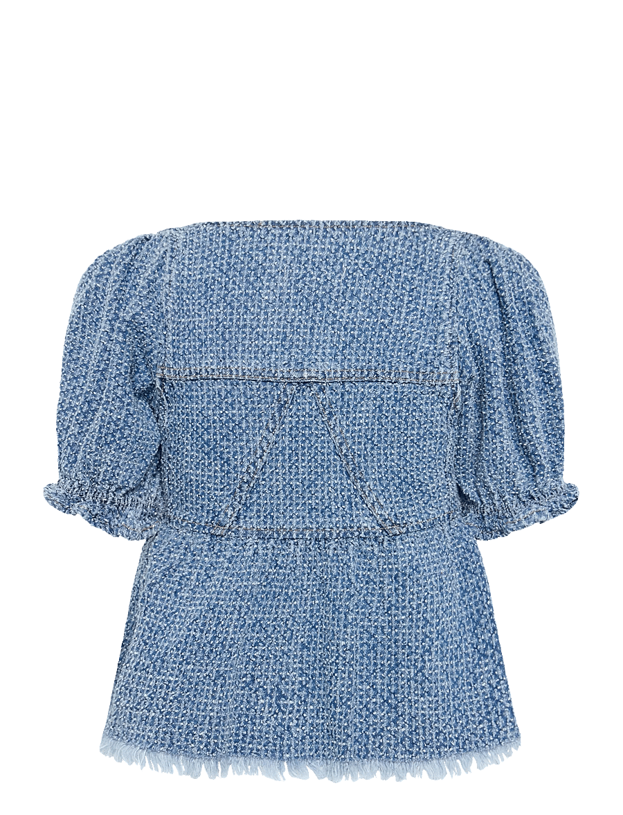 GANNI - Fluffy Denim Blouse - lühikeste varrukatega pluusid - mid blue stone - 1