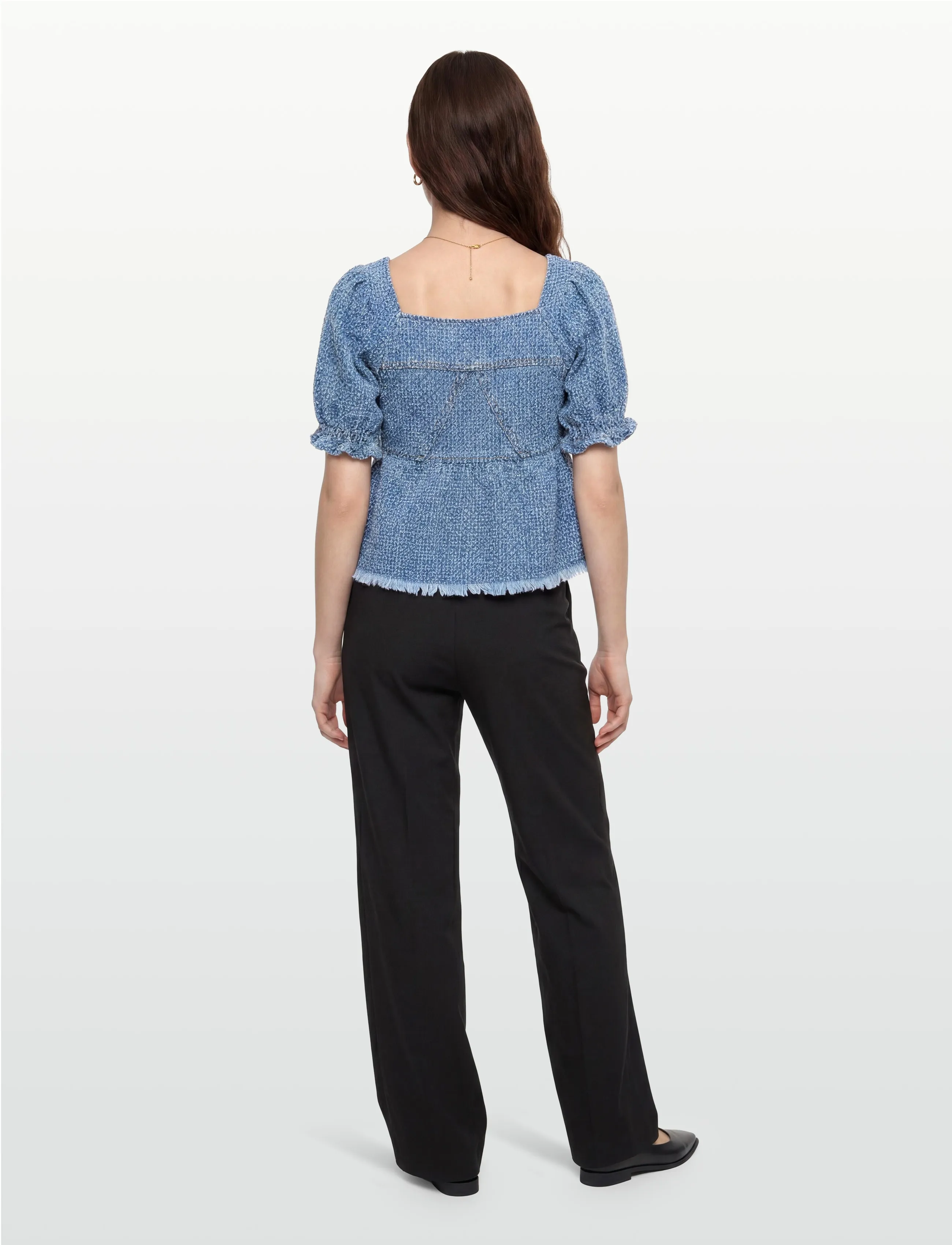 GANNI - Fluffy Denim Blouse - short-sleeved blouses - mid blue stone - 4